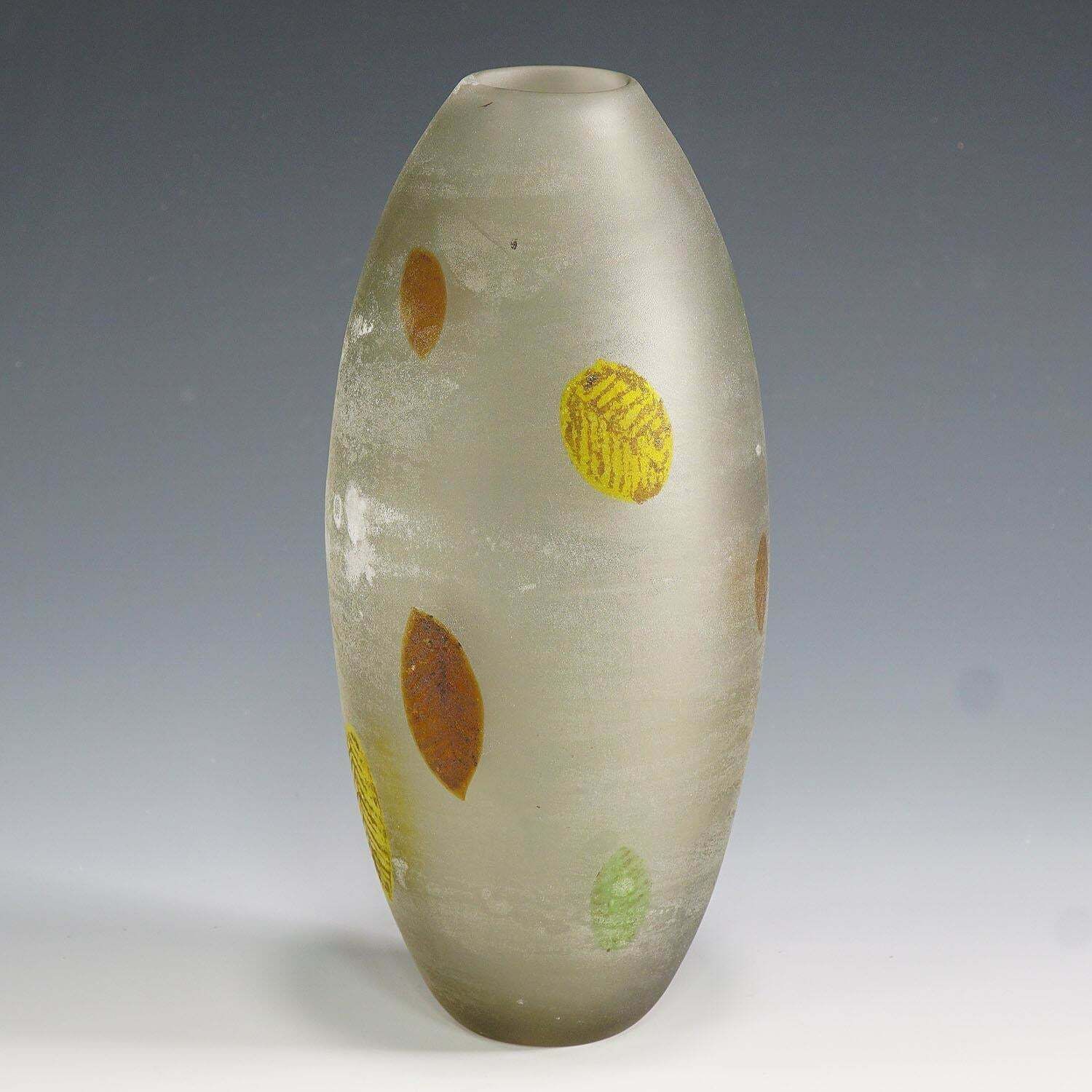 Gino Cenedese ''A Scavo'' Glass Vase With Fall Leaves photo for sale