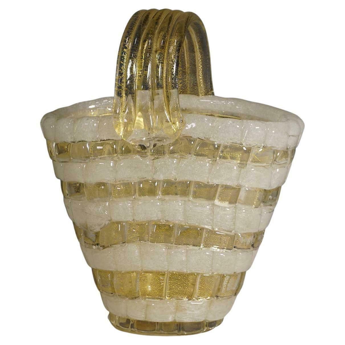 photo for sale Ercole Barovier For Barovier & Toso Attr. Glass Basket Circa 1940s