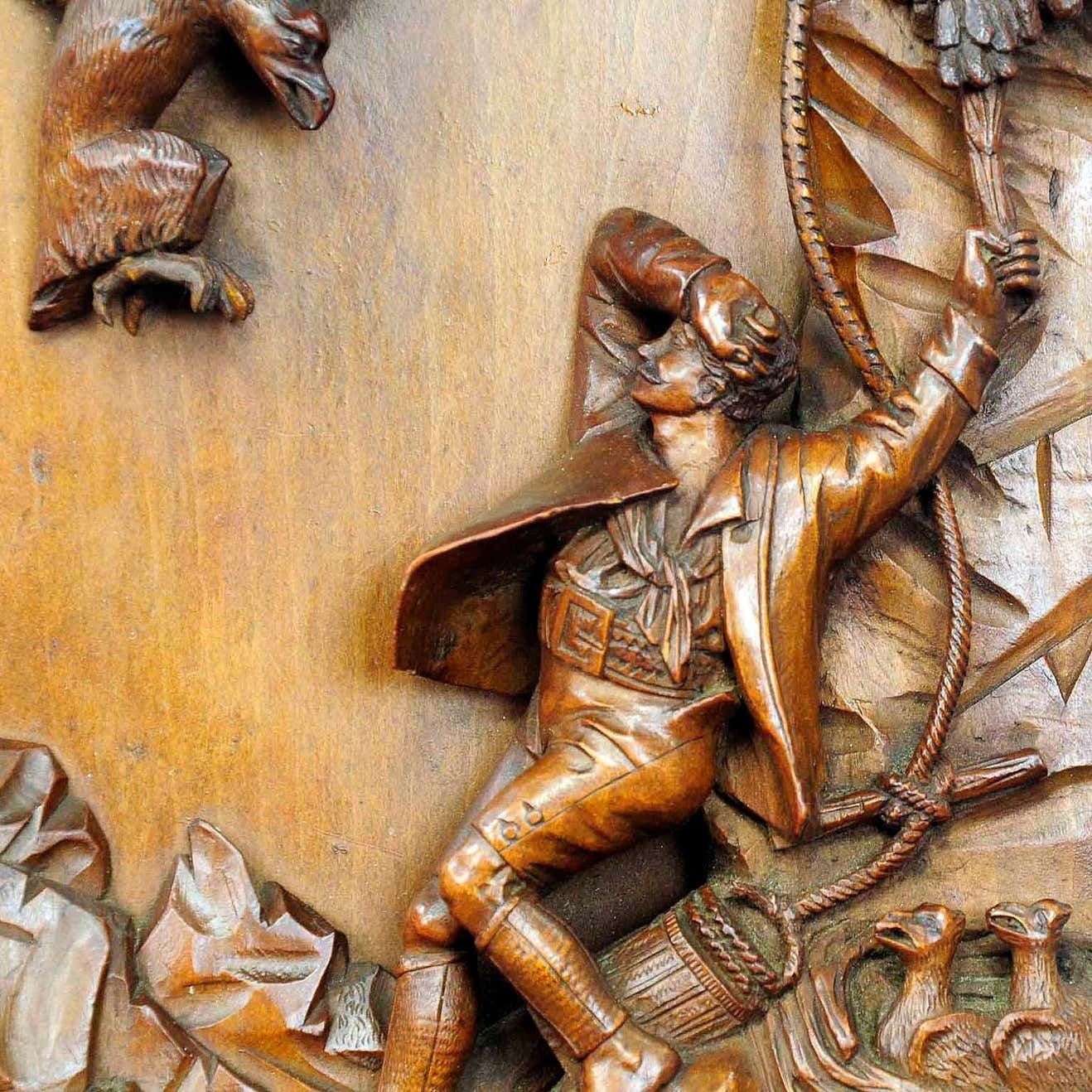 Relief Wood Carving Nest Robber, Black Forest Ca. 1890 photo for sale