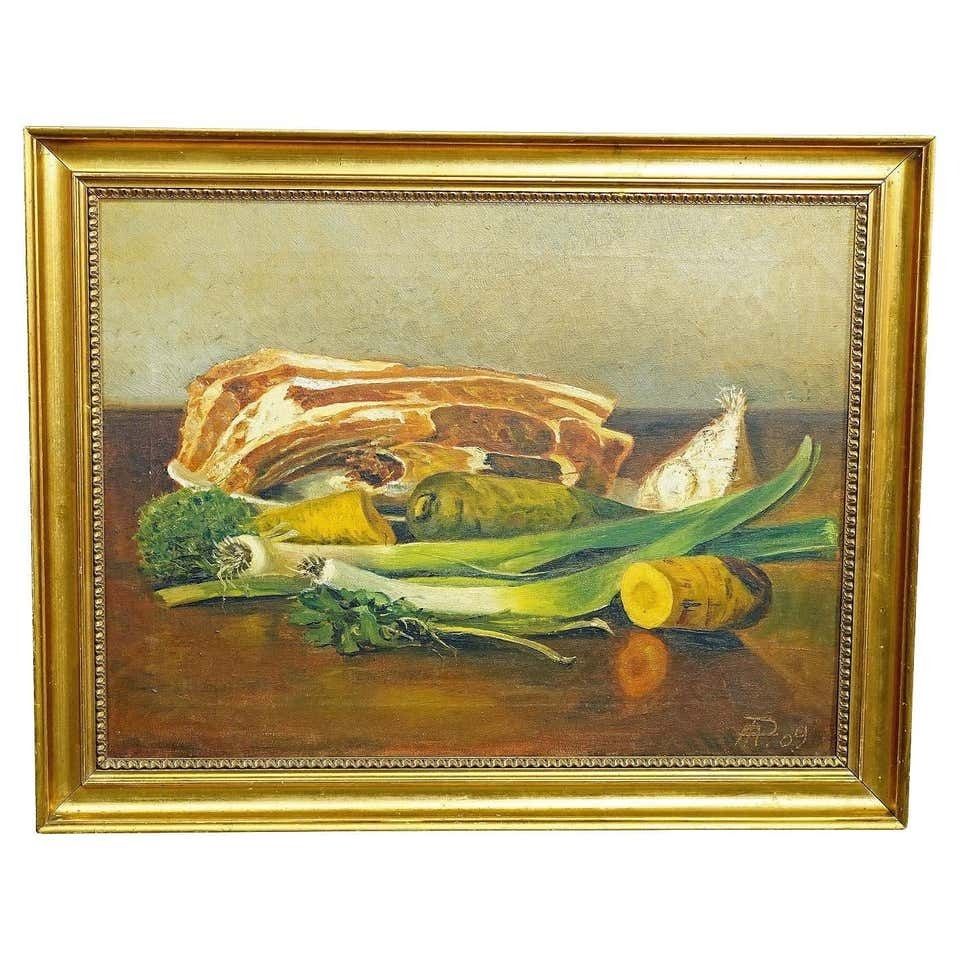 Unknown, Still Life With Meat And Vegetables, Oil On Canvas, Germany, 1909
