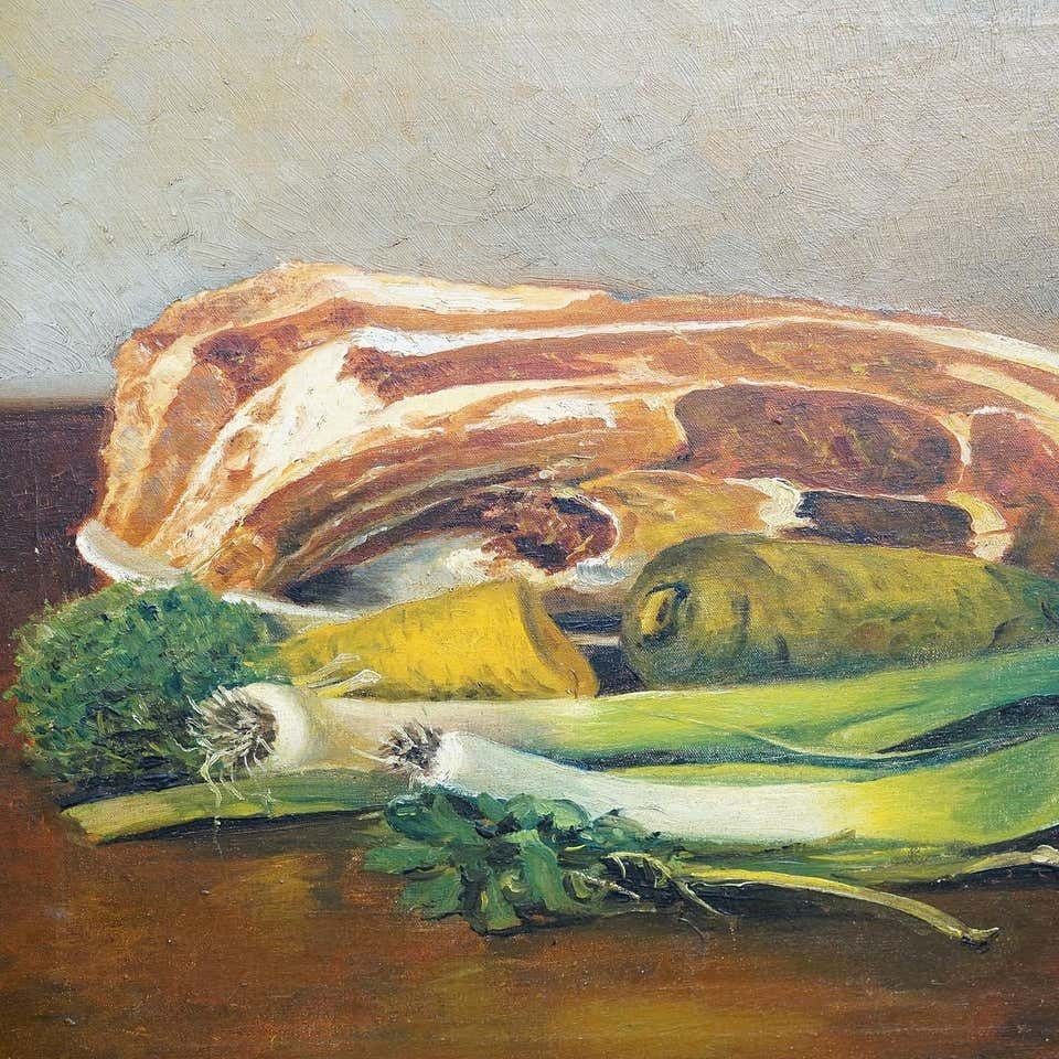 Unknown, Still Life With Meat And Vegetables, Oil On Canvas, Germany, 1909 photo for sale