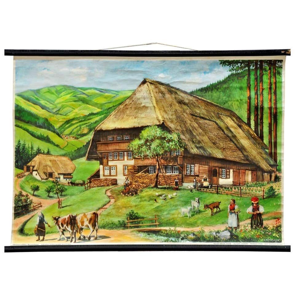 Rollable Vintage Wall Chart Black Forest Farmhouse Countrycore Deco Living Style