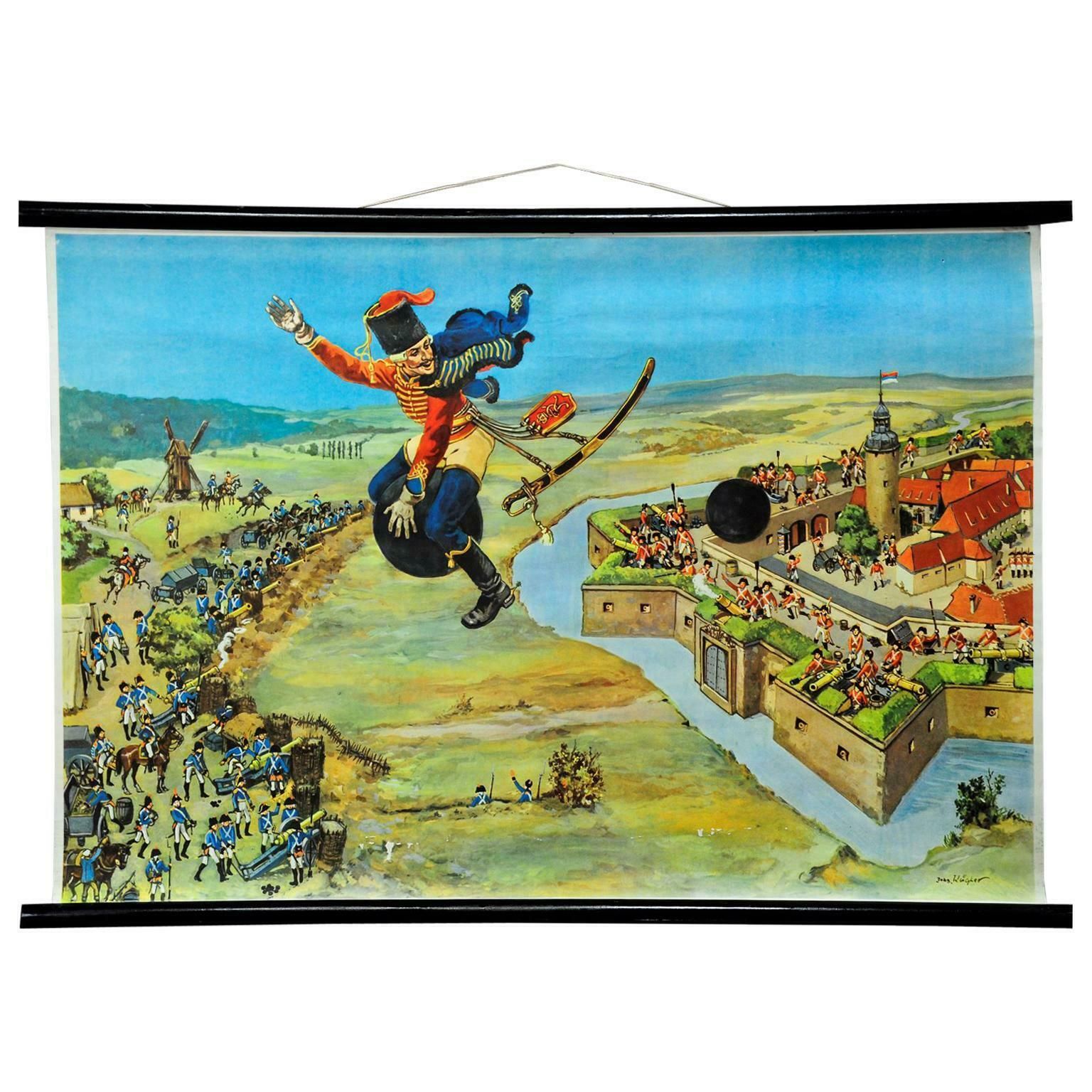 Vintage Wall Chart Picture Poster Munchausen Lying Baron Fairy Tale