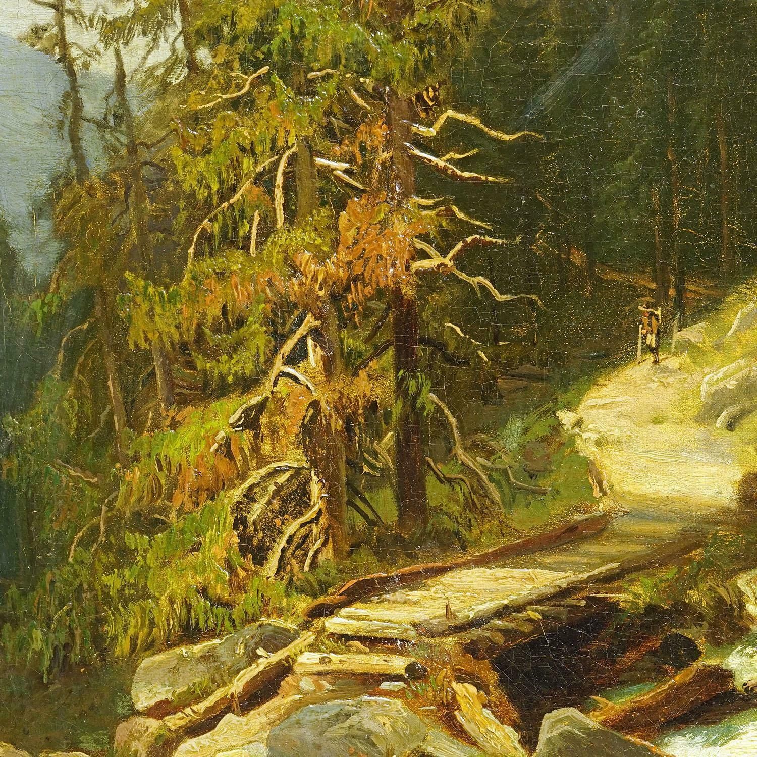 Zomers Berglandschap Met Wandelaar Op Wandelpad, 19e Eeuw photo vinterior