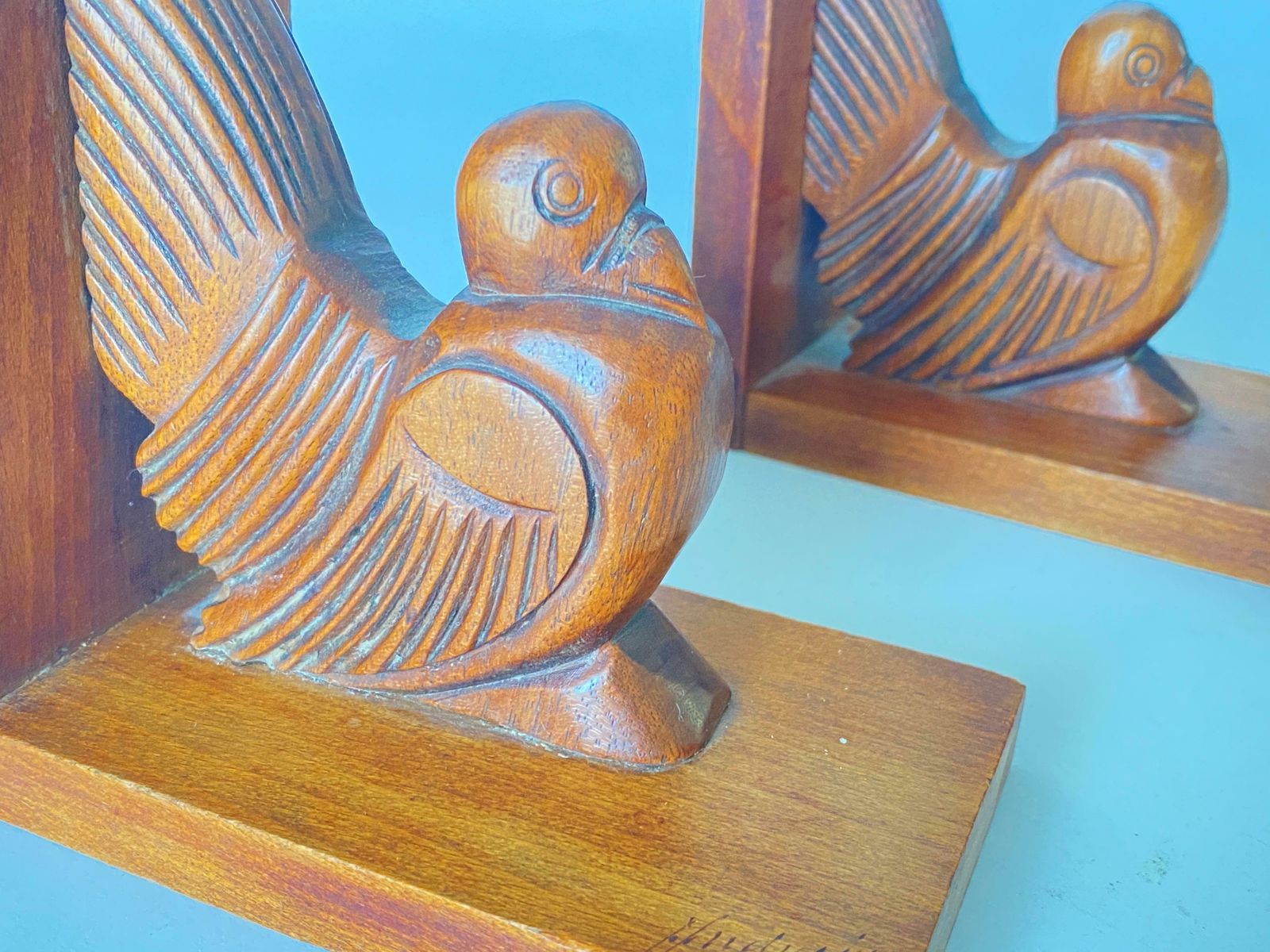 photo furniture Pair Of Art Deco Birds Bookends, Wood, Brown, France, 1940