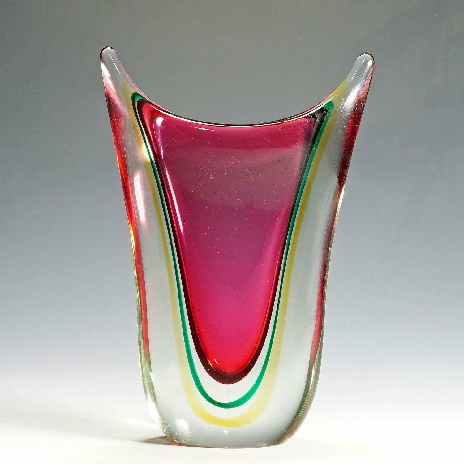 Midcentury Murano Sommerso Art Glass Vase By C.O.V.E.M 1960s photo for sale
