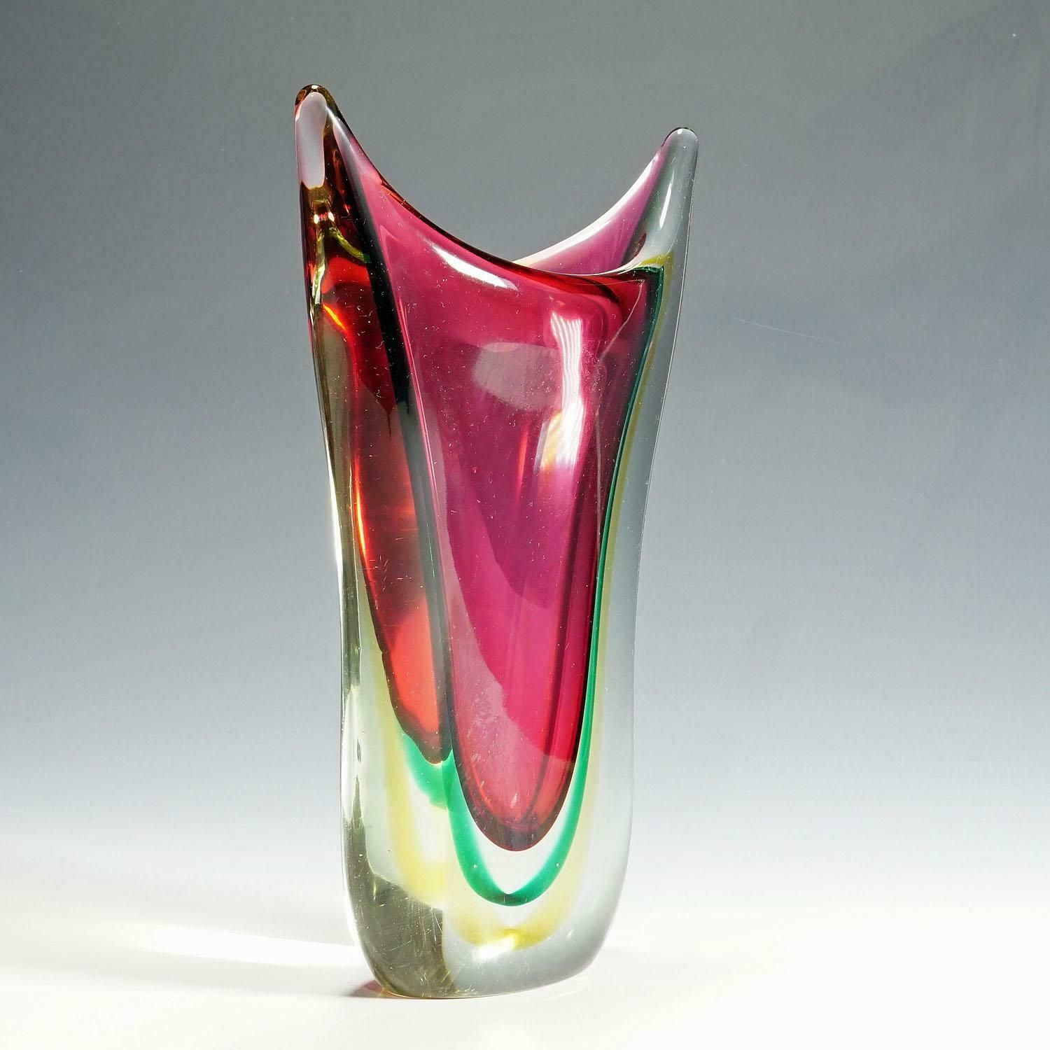 Midcentury Murano Sommerso Art Glass Vase By C.O.V.E.M 1960s photo Home Decor