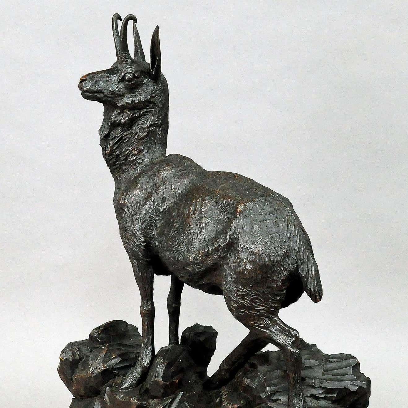 Large Carved Wood Chamois Sculpture Black Forest Circa 1900 photo for sale