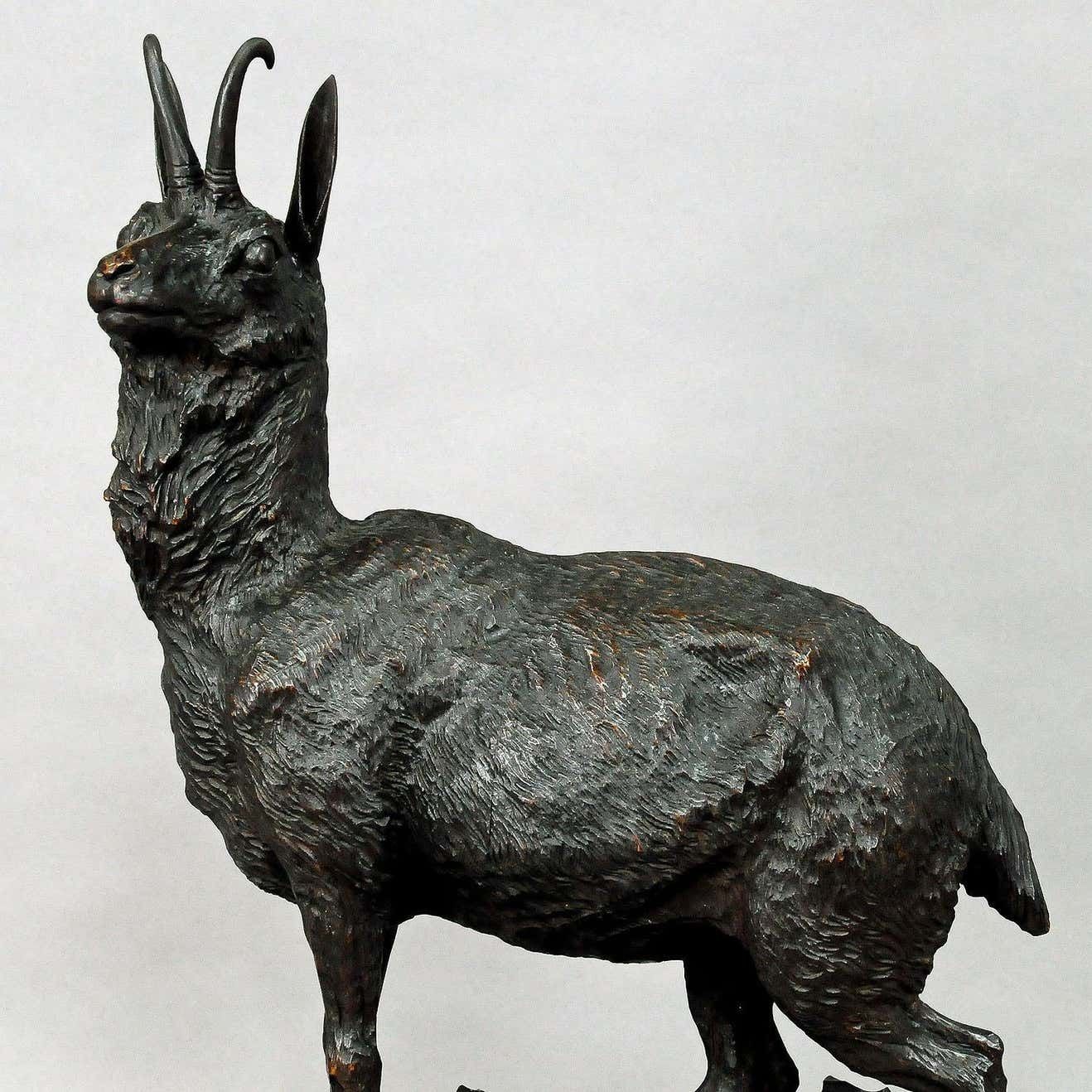 Large Carved Wood Chamois Sculpture Black Forest Circa 1900 photo Art