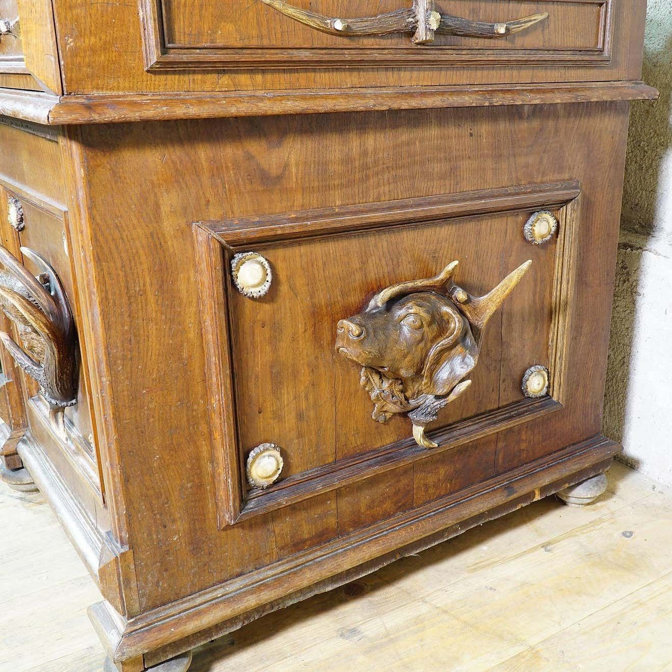 Large Oak Wood Desk With Antler Decorations By Rudolf Brix 1900 photo Furniture