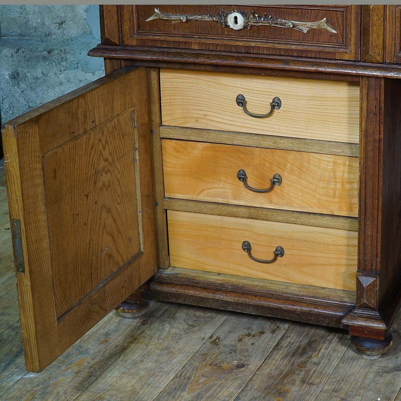 photo buy Large Oak Wood Desk With Antler Decorations By Rudolf Brix 1900