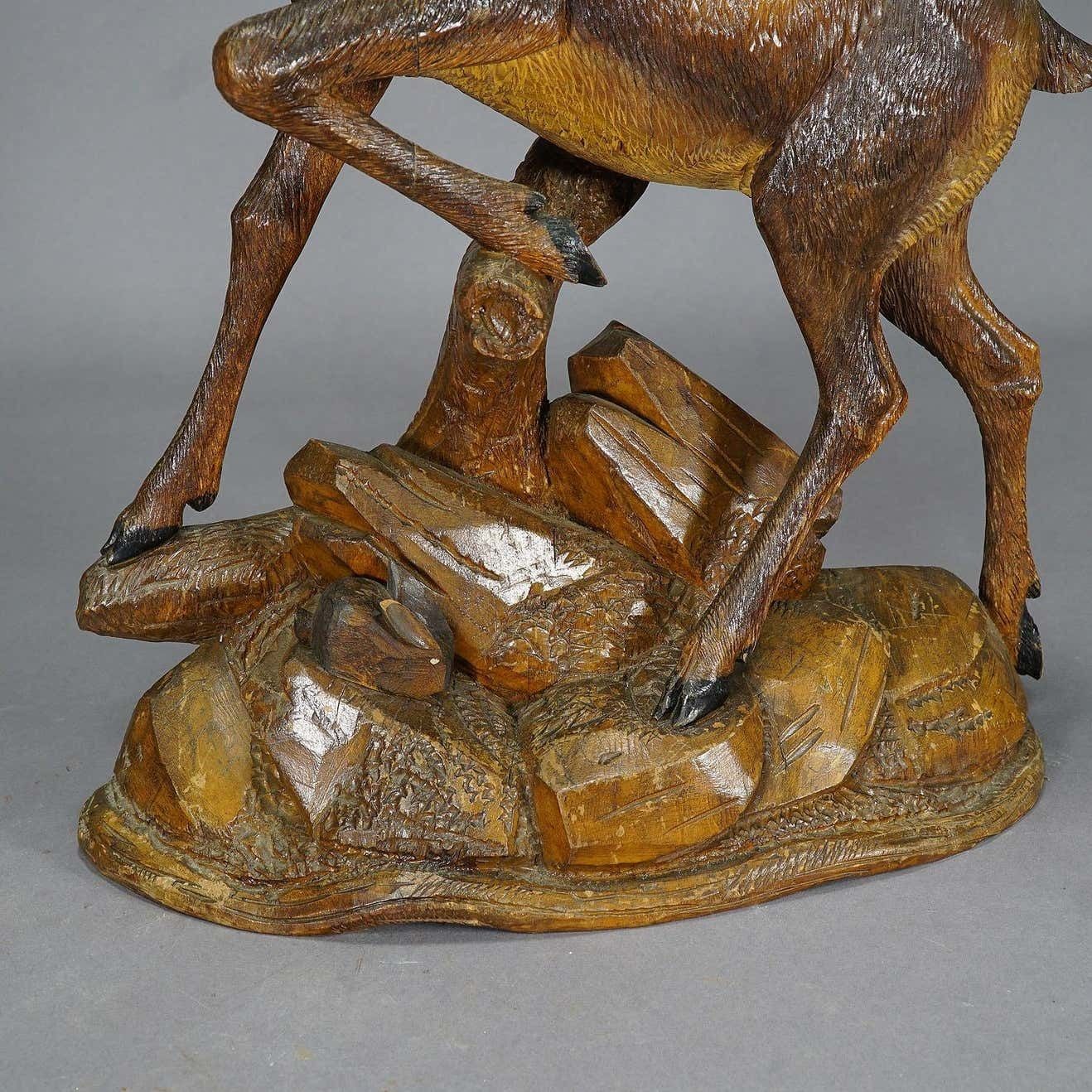 Large Black Forest Woodcarving Ibex Sculpture, Austria, Circa 1920 photo Art