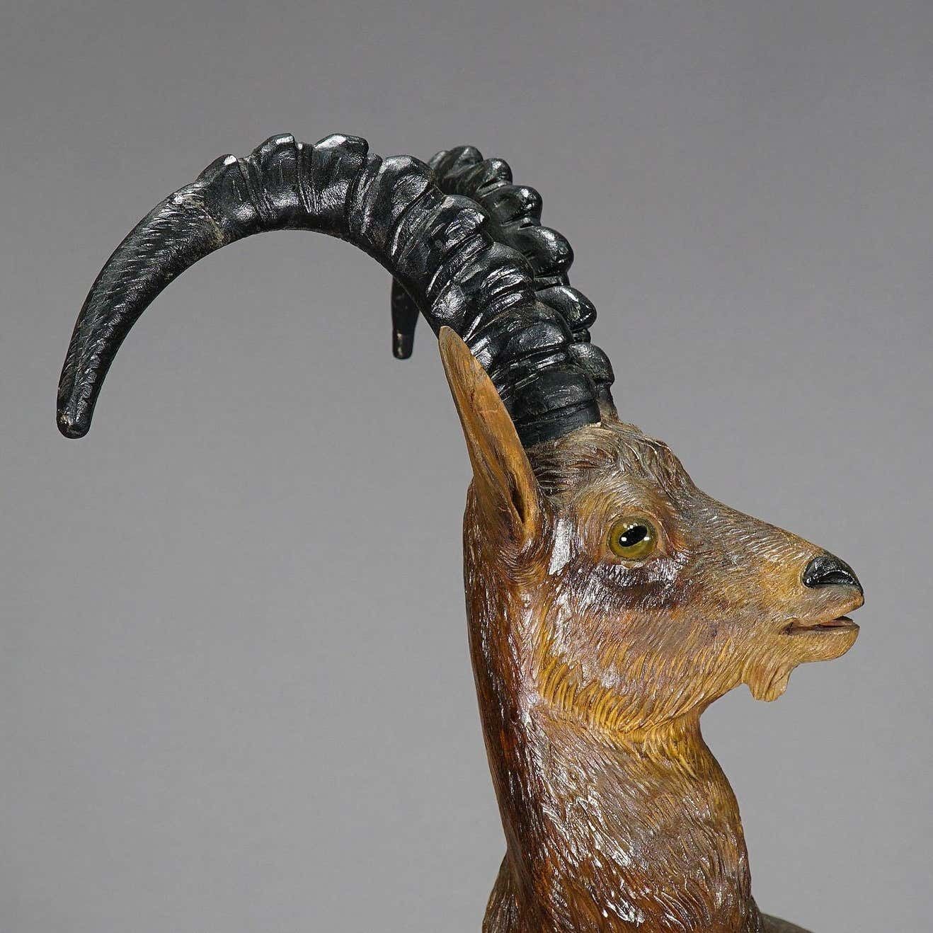 Large Black Forest Woodcarving Ibex Sculpture, Austria, Circa 1920 photo 1691.0