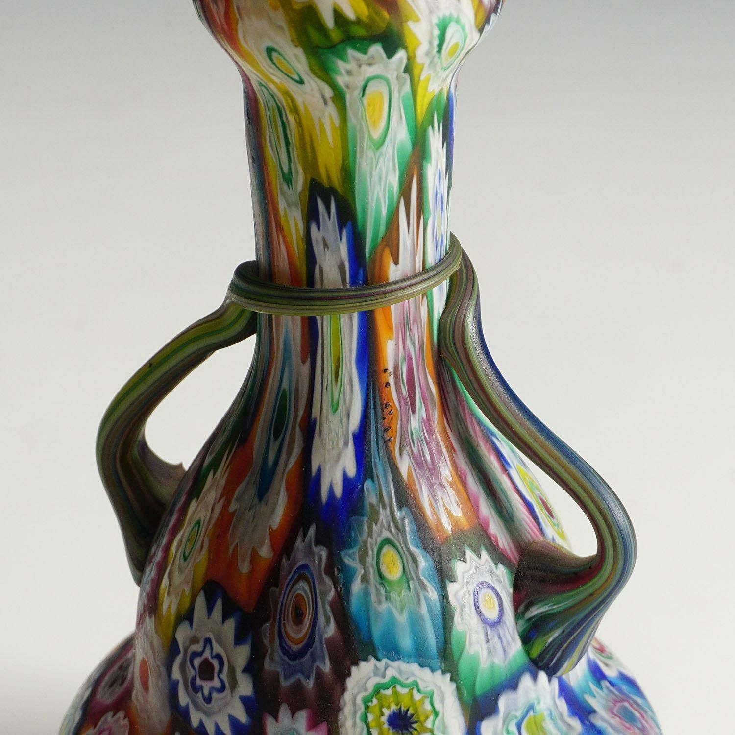 Multicoloured Fratelli Toso Millefiori Murrine Vase, Murano Early 20th Century photo vinterior