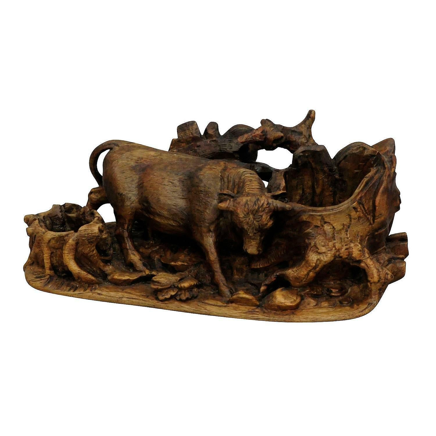 Finely Carved Statue Of A Bull, Black Forest Ca. 1900 photo furniture