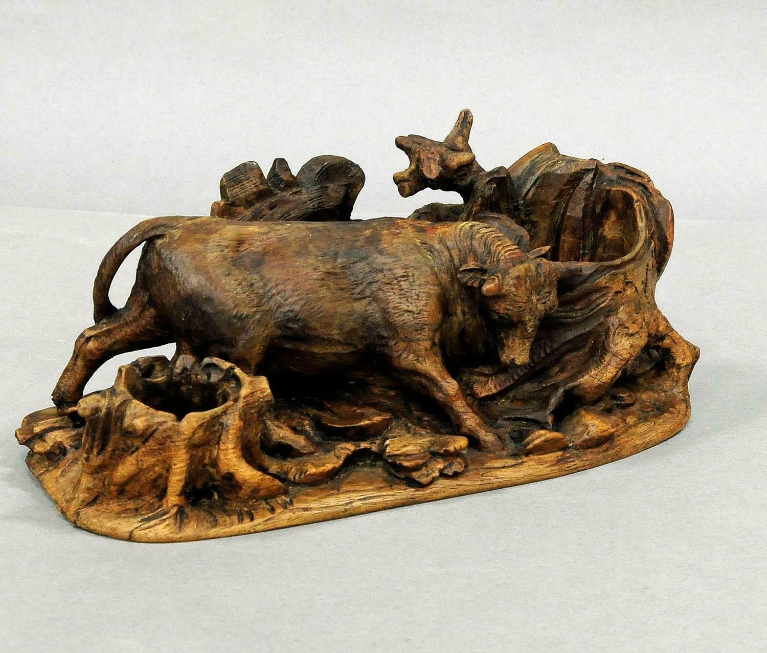Finely Carved Statue Of A Bull, Black Forest Ca. 1900 photo for sale