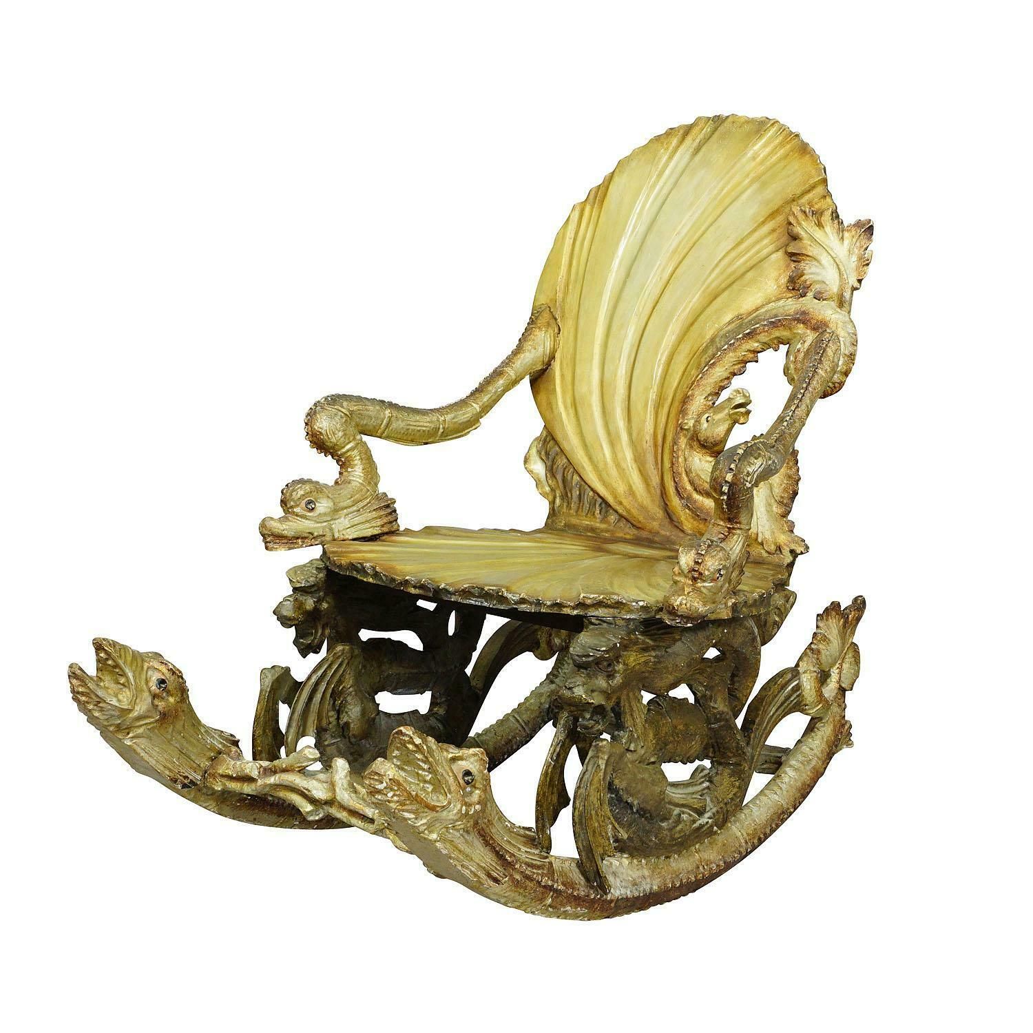Antique Venetian Carved Grotto Rocking Chair, Ca. 1890 photo furniture