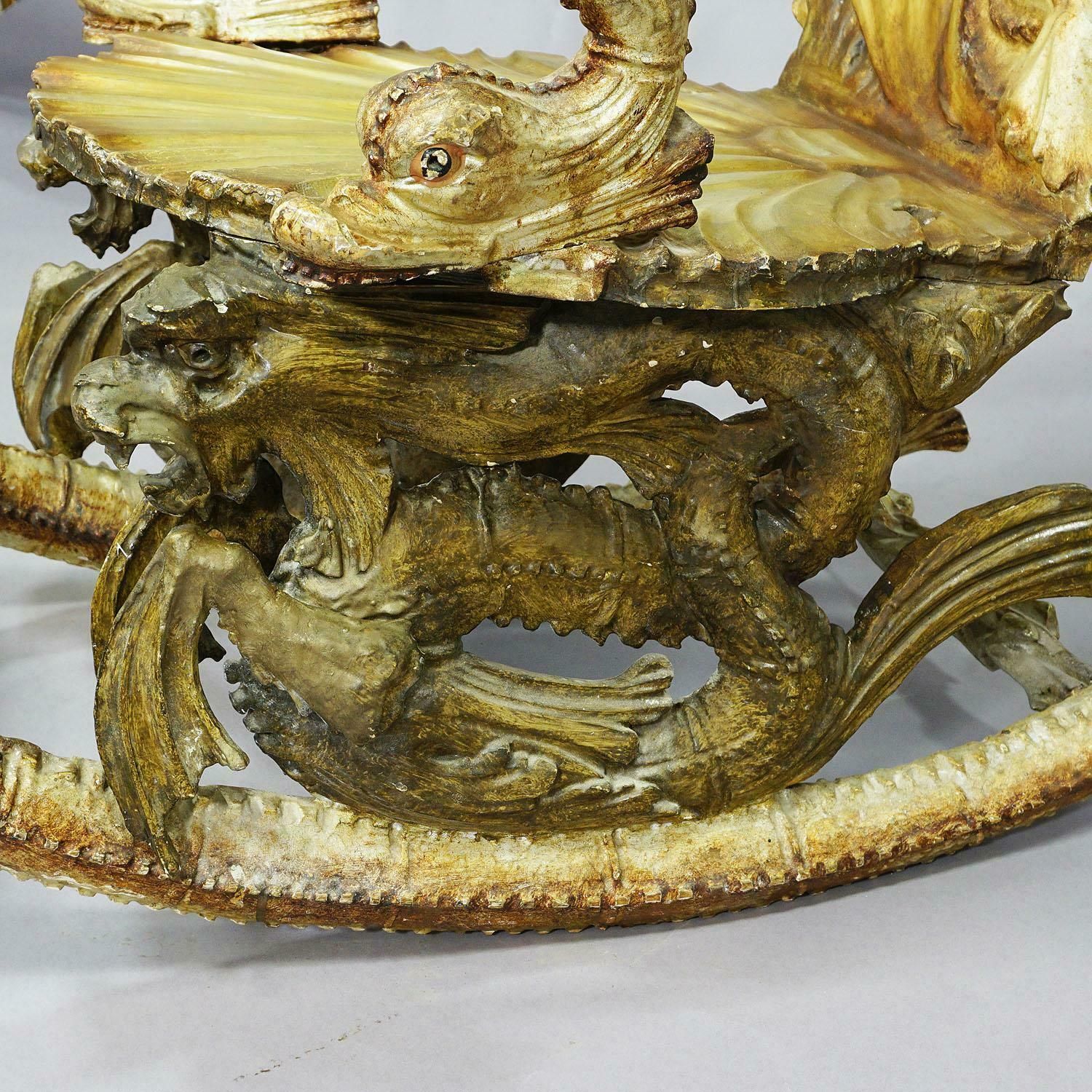 Antique Venetian Carved Grotto Rocking Chair, Ca. 1890 photo vinterior