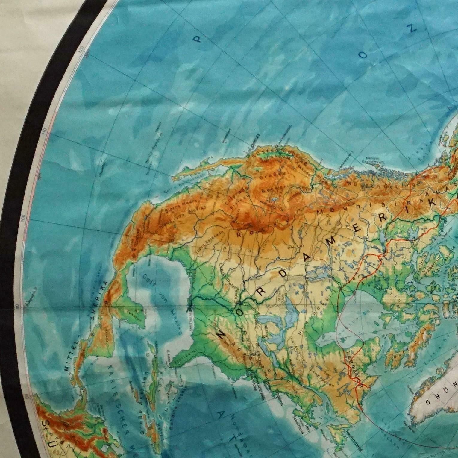 Northern Hemisphere Of The Earth Rollable Map Vintage Wall Chart photo furniture