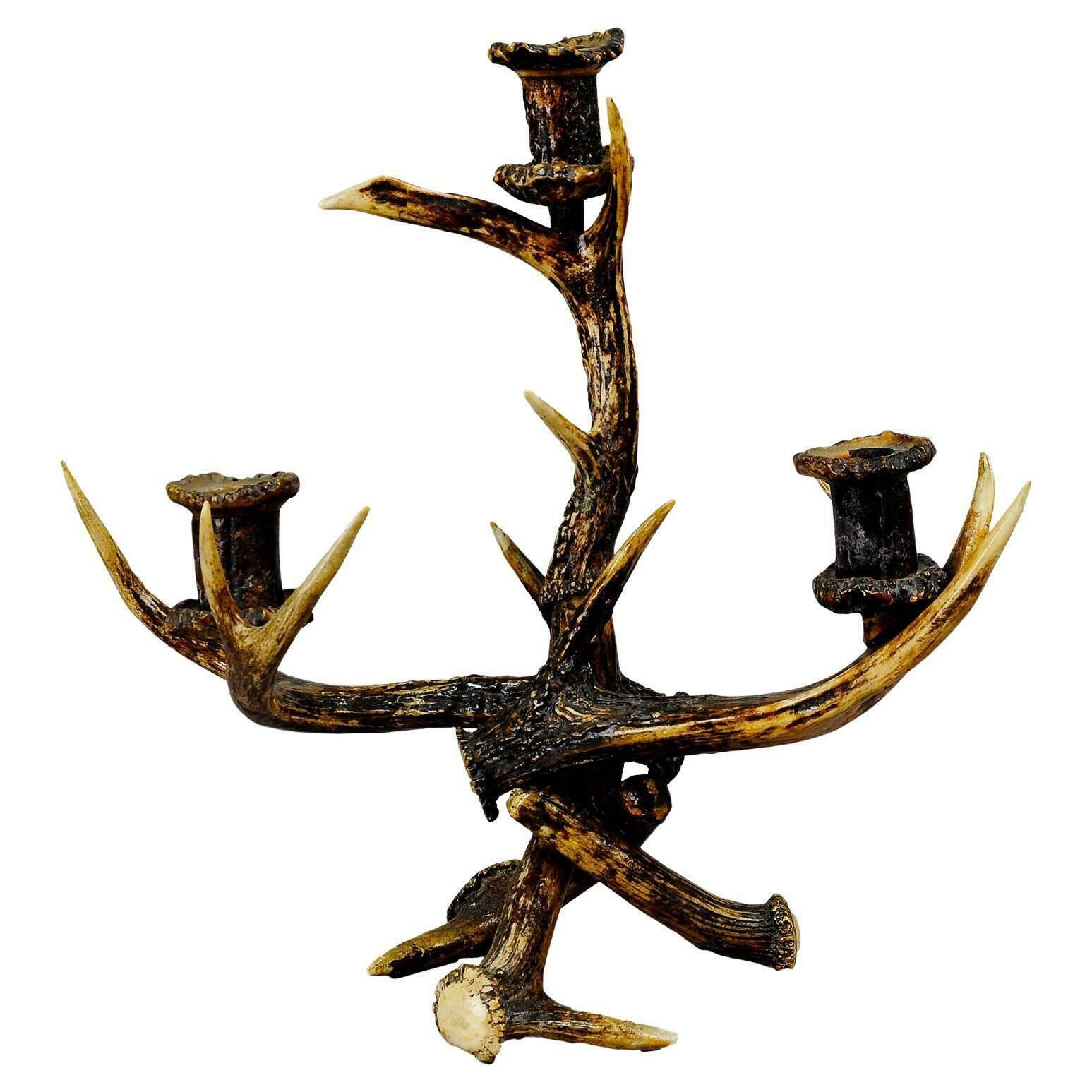 Decorative Antique Antler Candelabra With Three Spouts, 1900