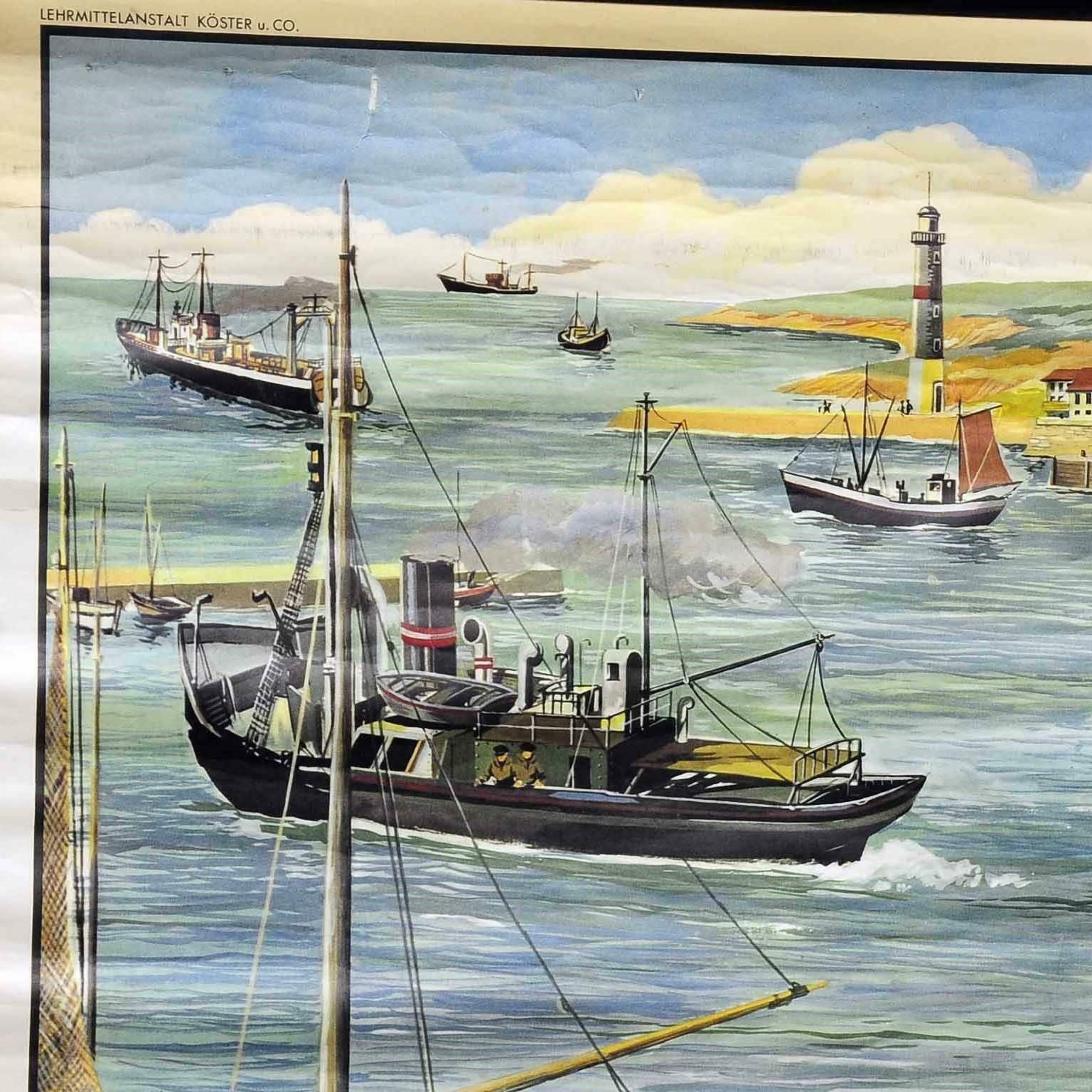 Double Sided Cottagecore Wall Chart Fishing Harbour Goods Railway Station photo for sale