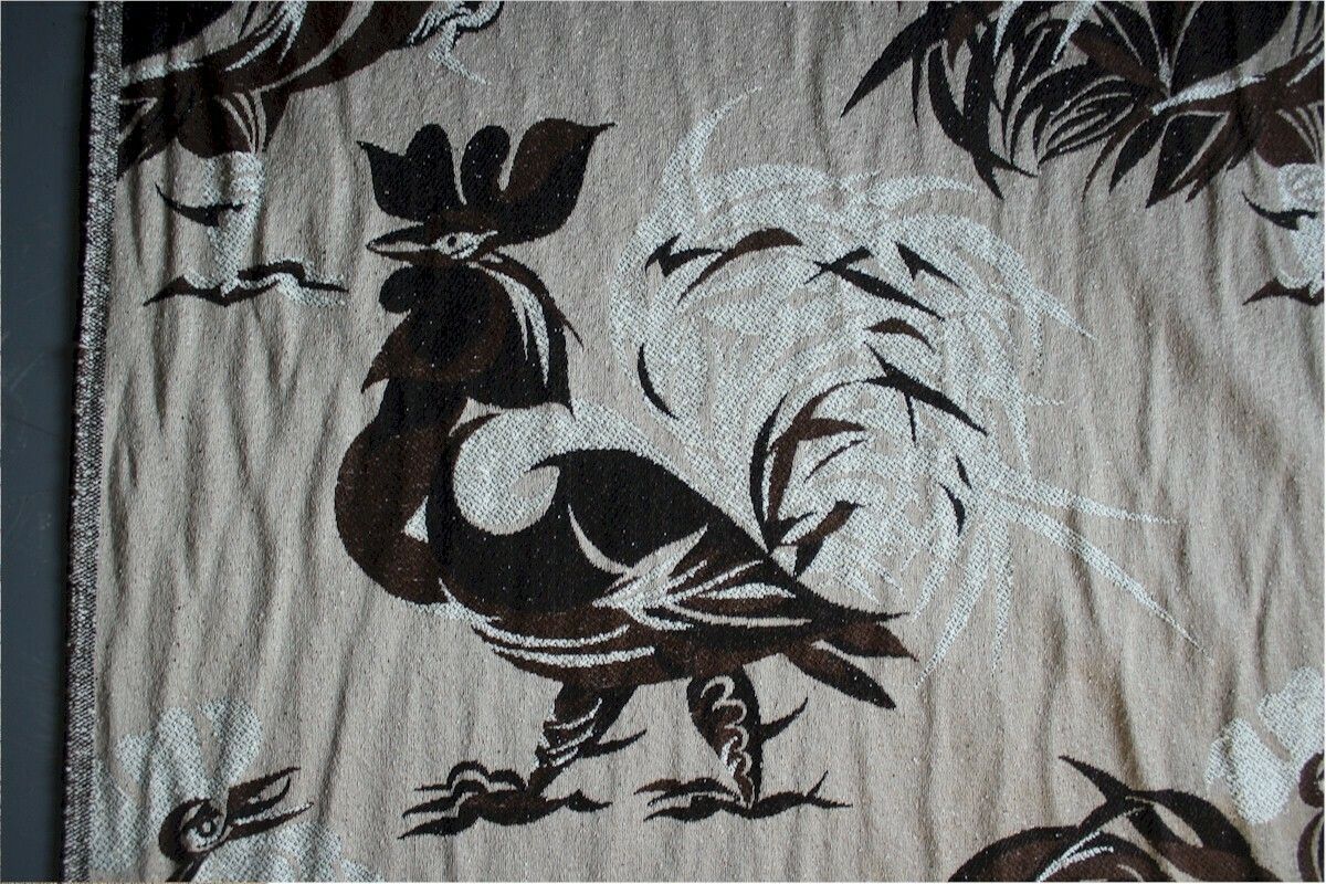 Roll Of Edinburgh Weavers "Cockerels" Fabric, photo for sale