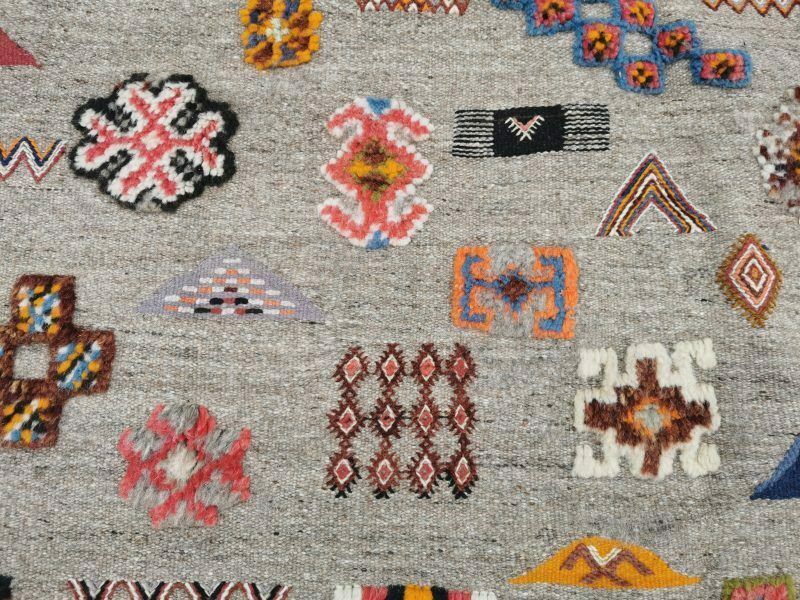 R176/ 8.6×4.5 Ft/ Large Grey Moroccan Berber Rug. Hand Embroidery photo Textiles
