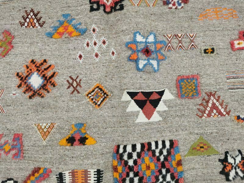 R176/ 8.6×4.5 Ft/ Large Grey Moroccan Berber Rug. Hand Embroidery photo 875.0