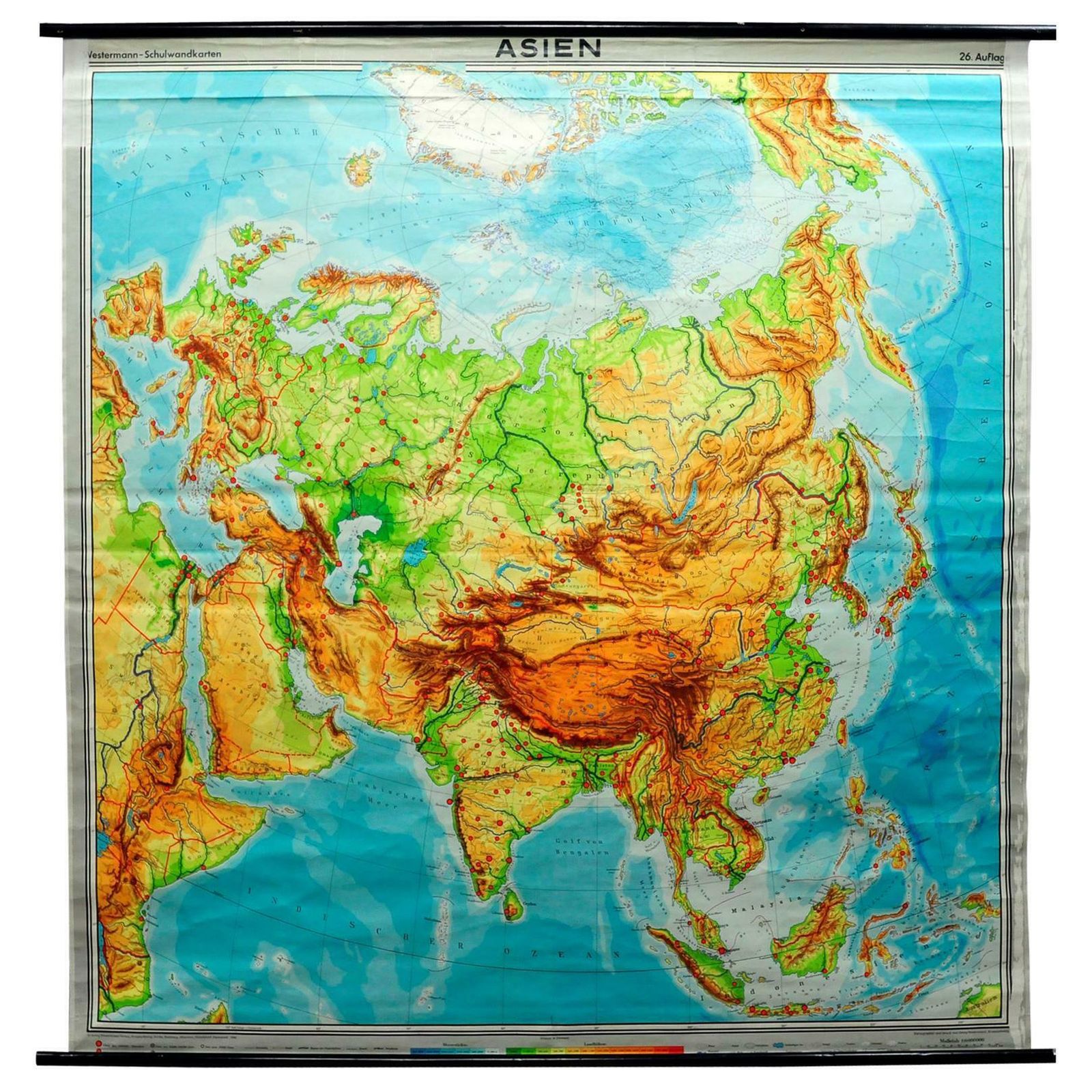 Vintage Pull Down Map Asia China Japan India Russia Wall Chart Poster Print