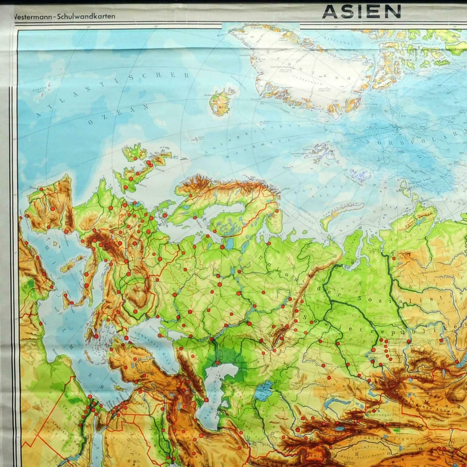 Vintage Pull Down Map Asia China Japan India Russia Wall Chart Poster Print photo furniture