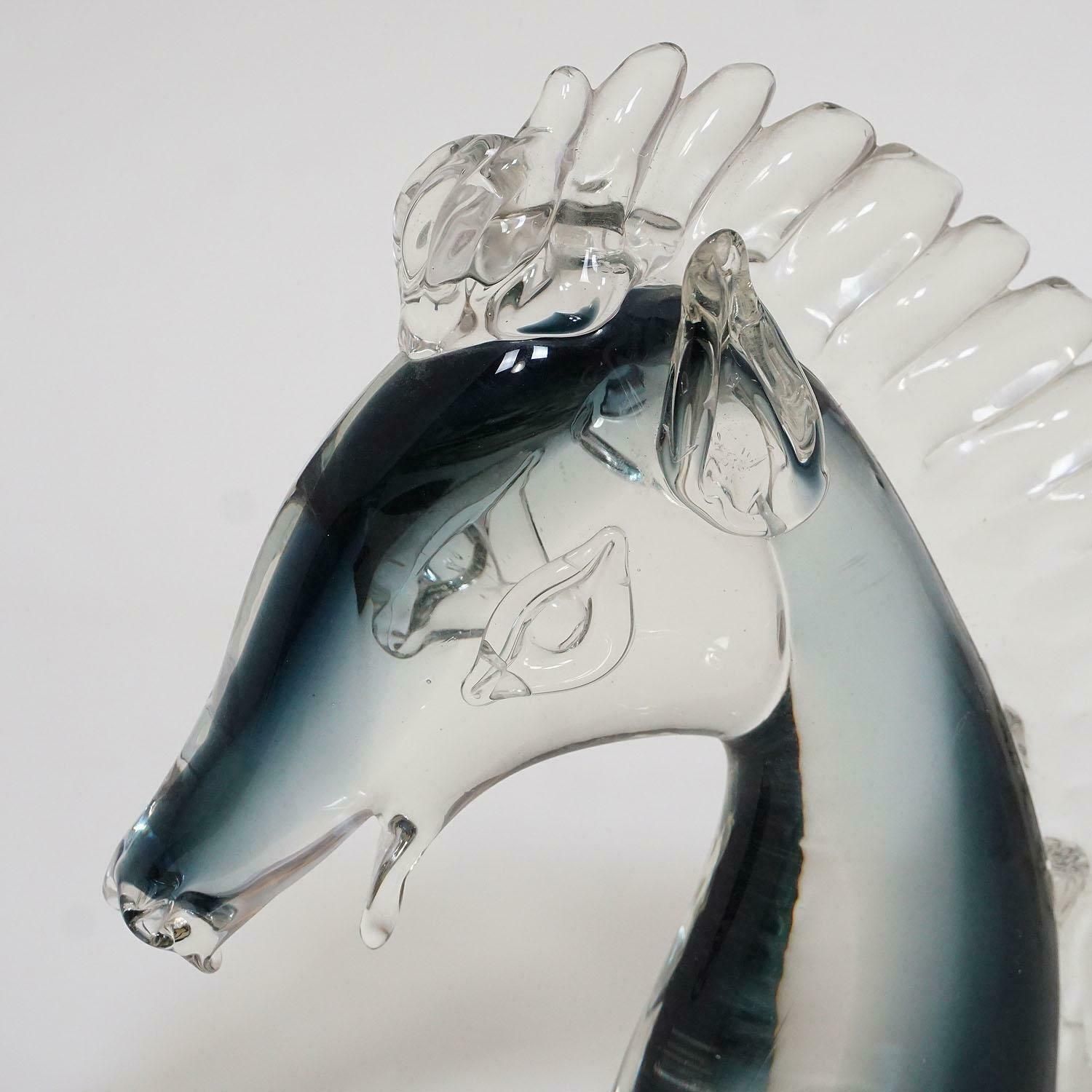 Stylized Murano Horse Head Sculpture In Sommerso Glass photo furniture