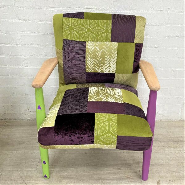Pair Of Parker Knoll Mid Century Easy Chairs In Patchwork Velvets photo vintage
