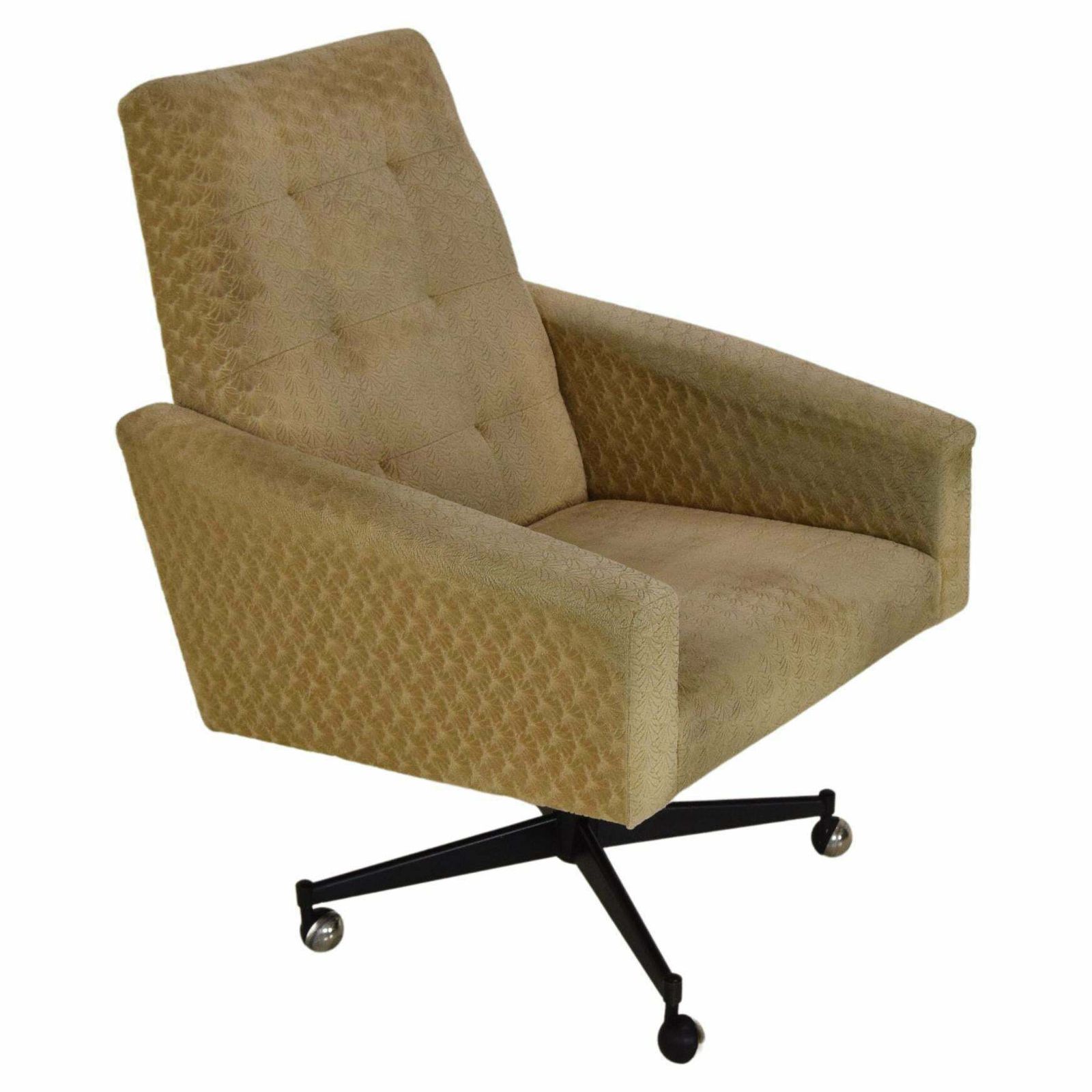 Mid Century Swivel Armchair With Wheels,1970's.