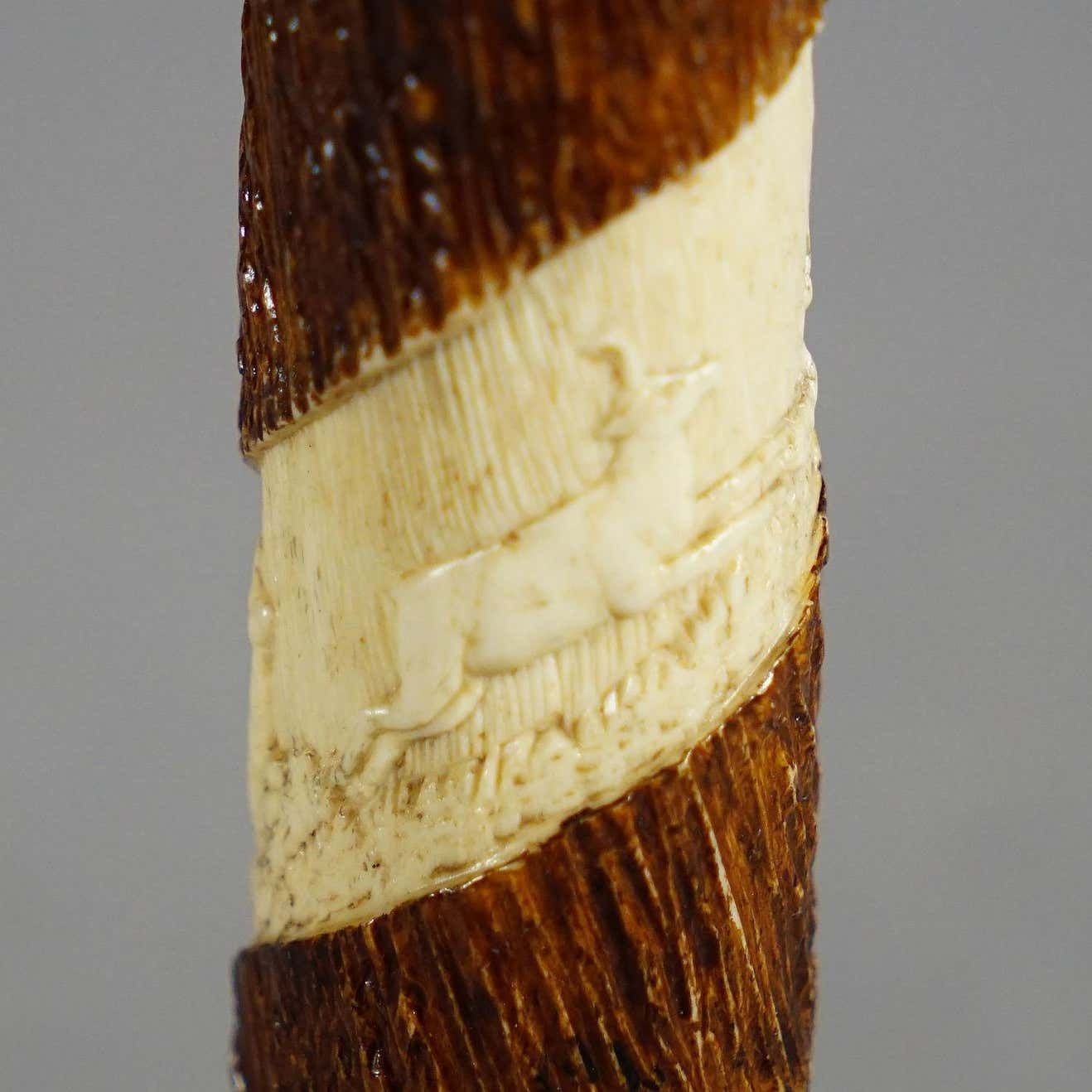 Pair Of Victorian Antler Candle Holders With Fine Carvings Germany Ca. 1880 photo vinterior