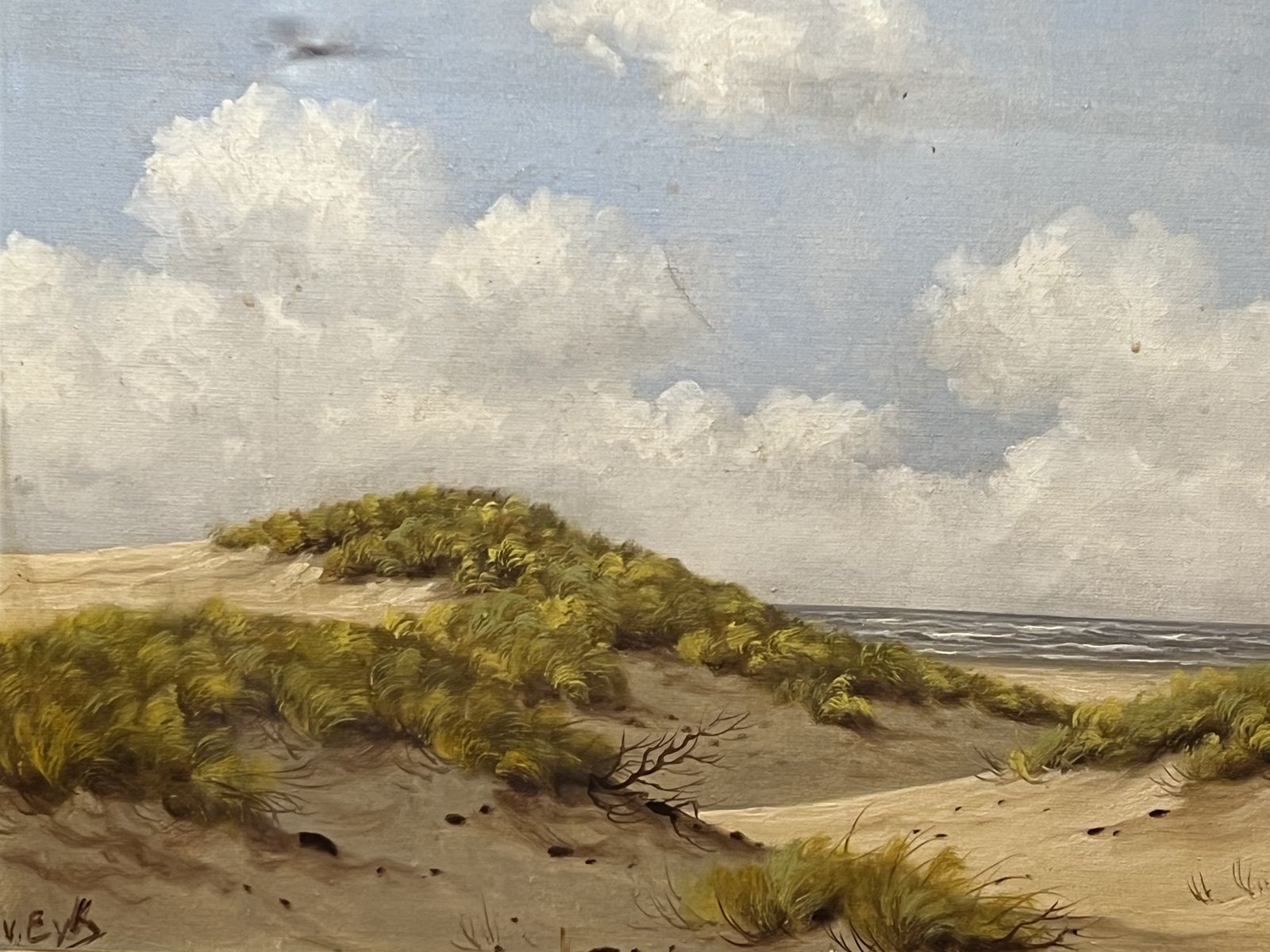 English School Sunlit Sand Dune Beach View Artwork Oil On Canvas Signed photo 1250.0