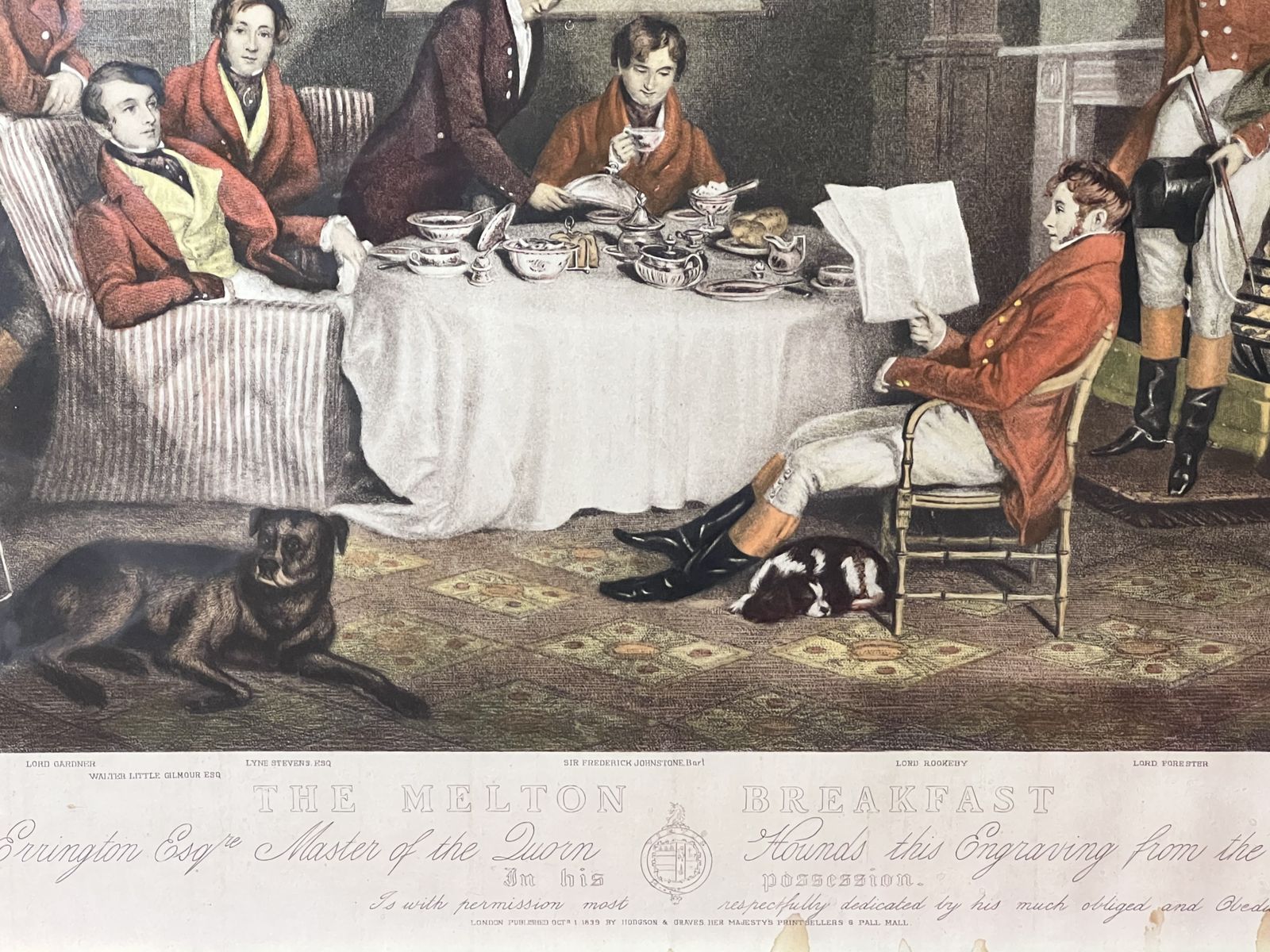 'The Melton Breakfast' Hand Tinted Lithography After Hudgson And Graves 1839 Publication Set In Acanthus Gilt Wood Frame photo vintage