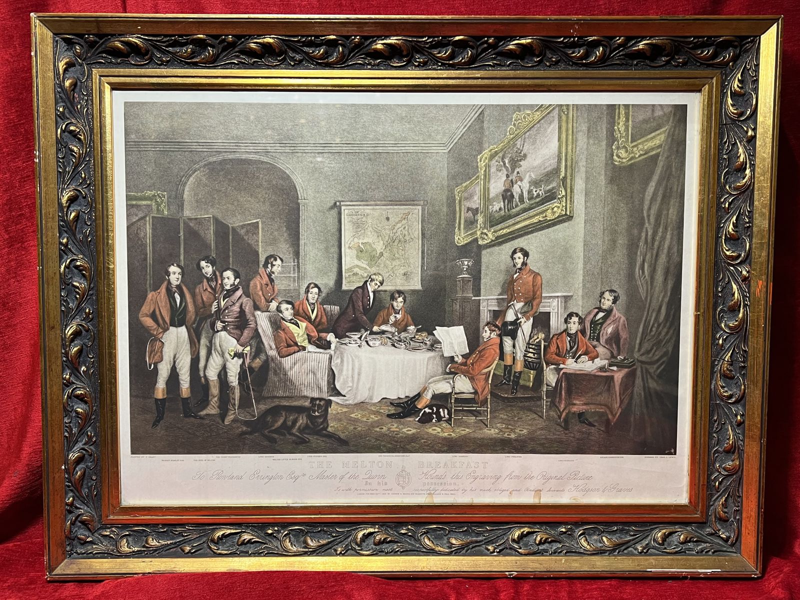 Art 'The Melton Breakfast' Hand Tinted Lithography After Hudgson And Graves 1839 Publication Set In Acanthus Gilt Wood Frame photo