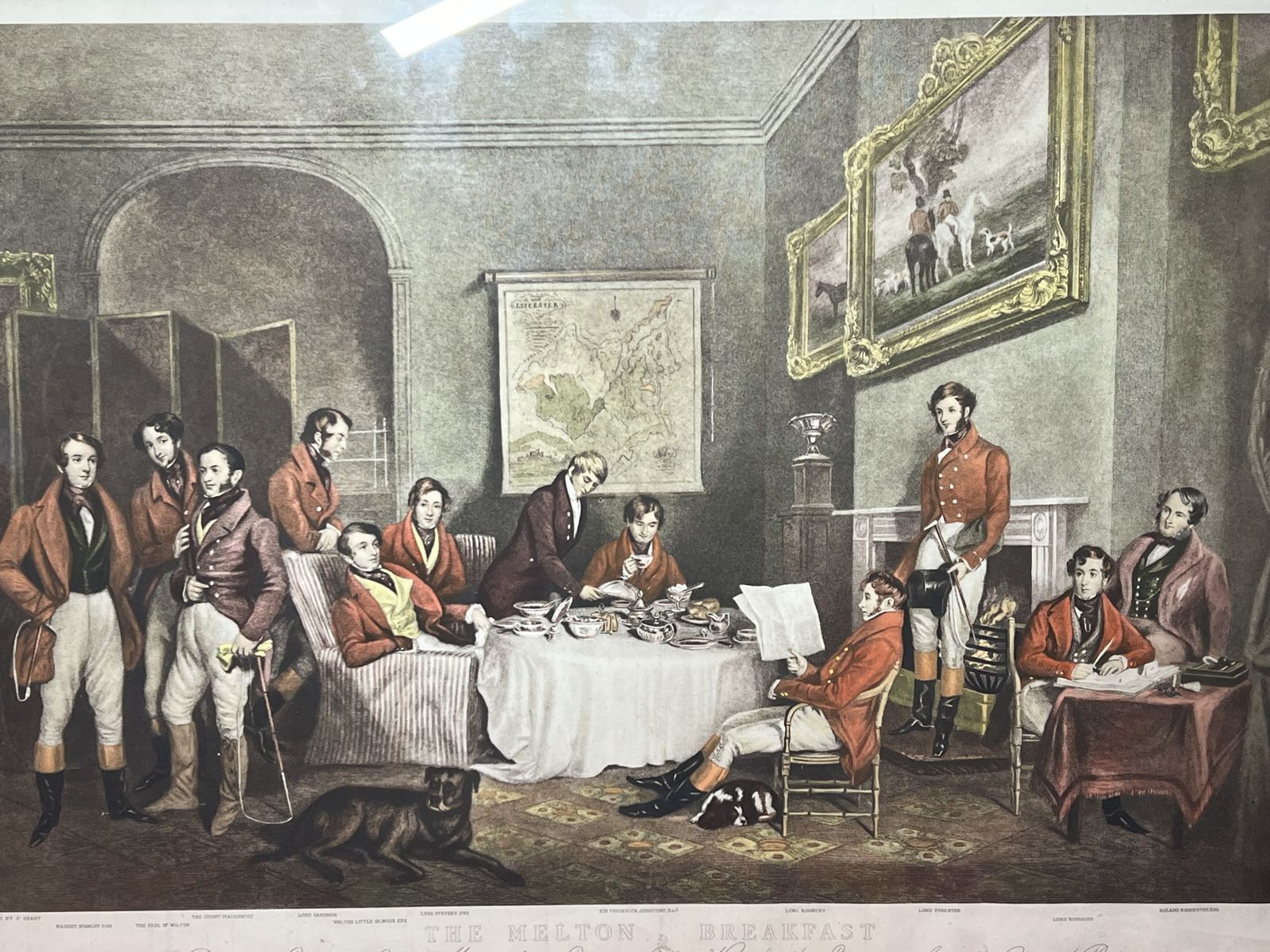 photo vinterior 'The Melton Breakfast' Hand Tinted Lithography After Hudgson And Graves 1839 Publication Set In Acanthus Gilt Wood Frame