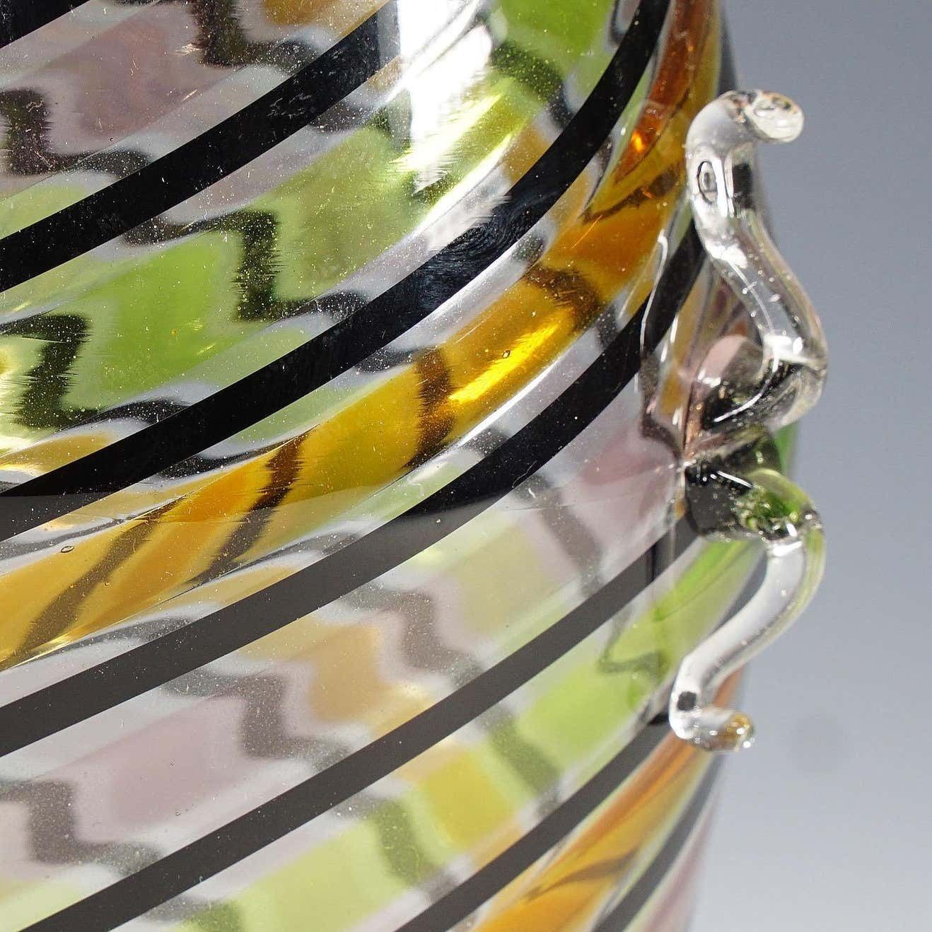 Fratelli Toso A Canne Glass Vase With Handles Murano Italy Ca 1965 photo Home Decor