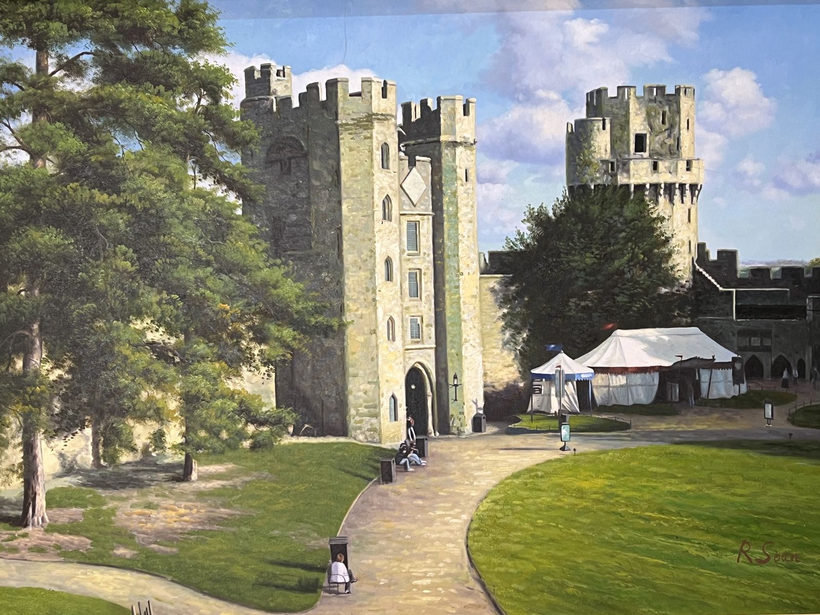 Antique English School Historic Warwick Castle England Oil Painting Signed R Soan photo 1250.0