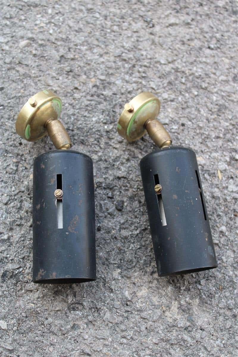 photo for sale Pair Black And Gold Directional Spotlights Brass Metal Gino Sarfatti Arteluce