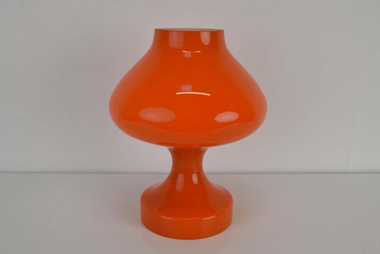 All Glass Orange Table Lamp By Valasske Mezirici1970's photo for sale
