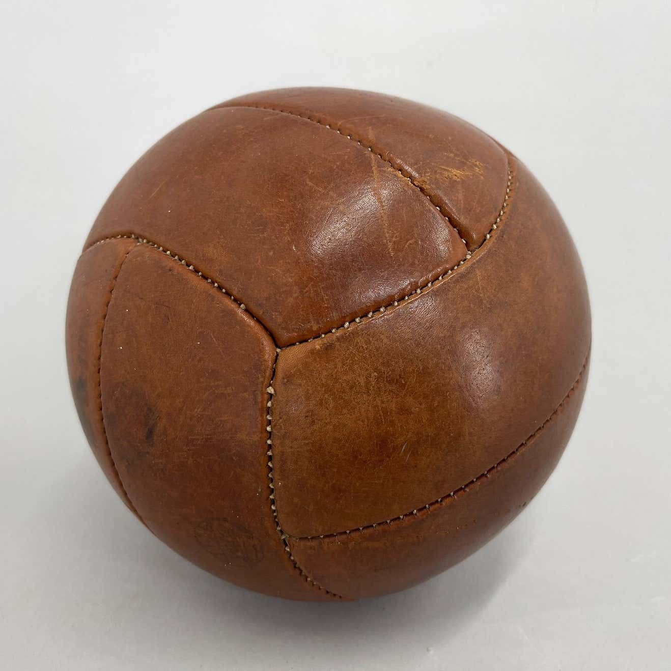 Vintage Brown Leather Medicine Ball By Gala 1930's photo for sale