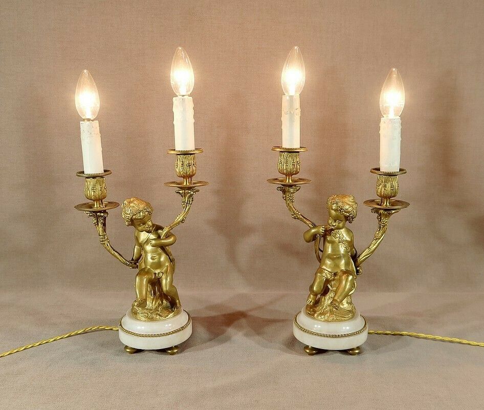 Pair Of Candlesticks In Gilt Bronze, Louis XVI Style, 19th Century photo furniture