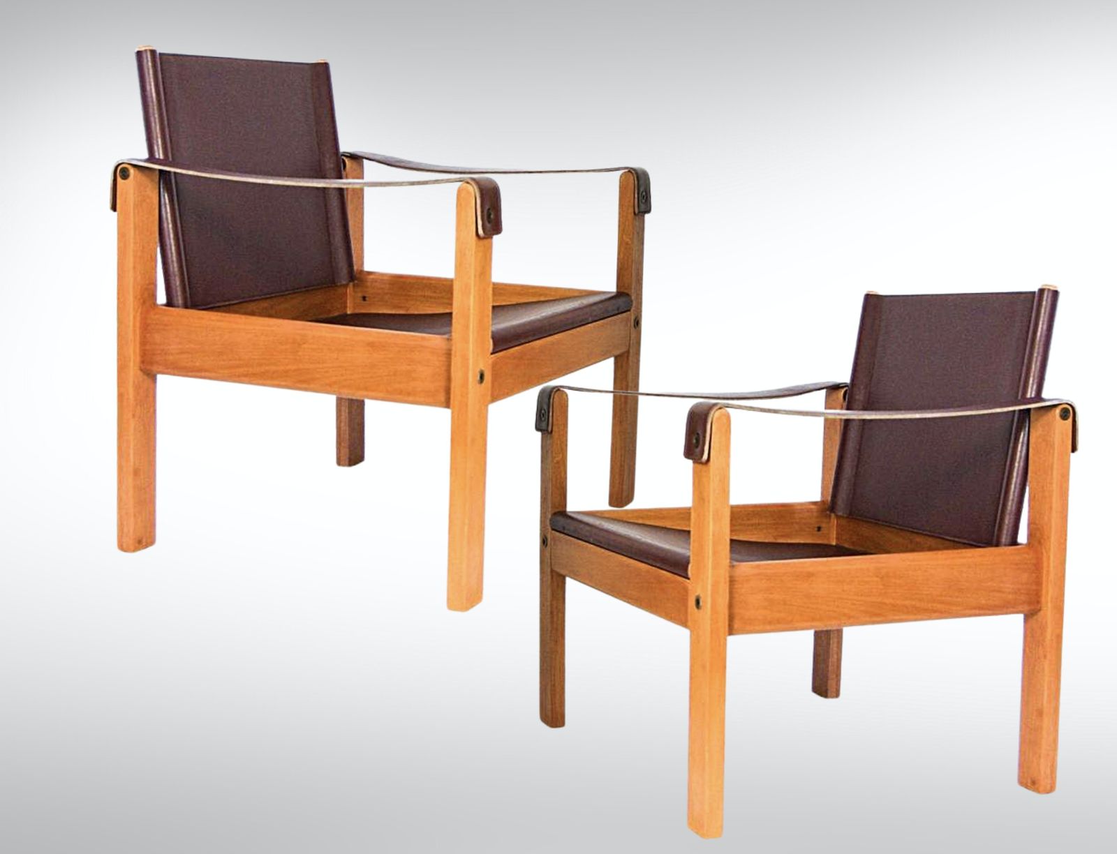 Furniture Karl Heinz Bergmiller For Escriba Brazil Pair Of Safari Leather Armchairs And Coffee Table photo