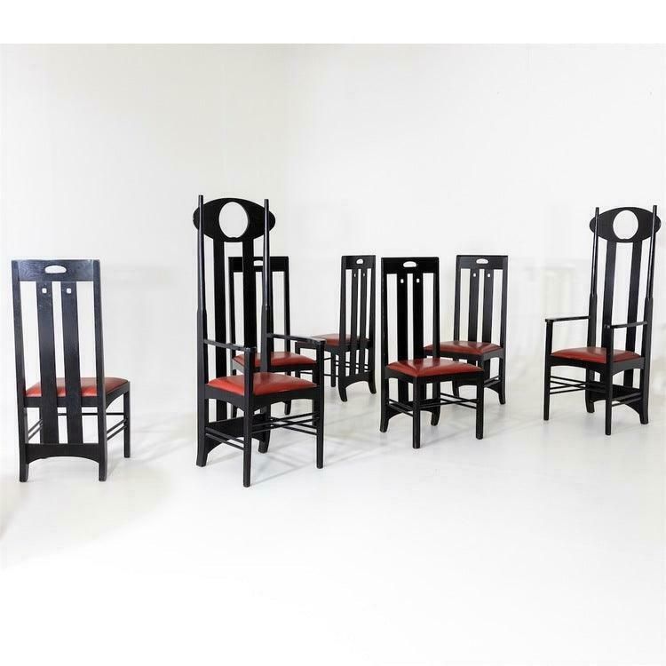 Stoelen In De Stijl Van Charles Rennie Mackintosh, Vermoedelijk Jaren 1970 photo vintage