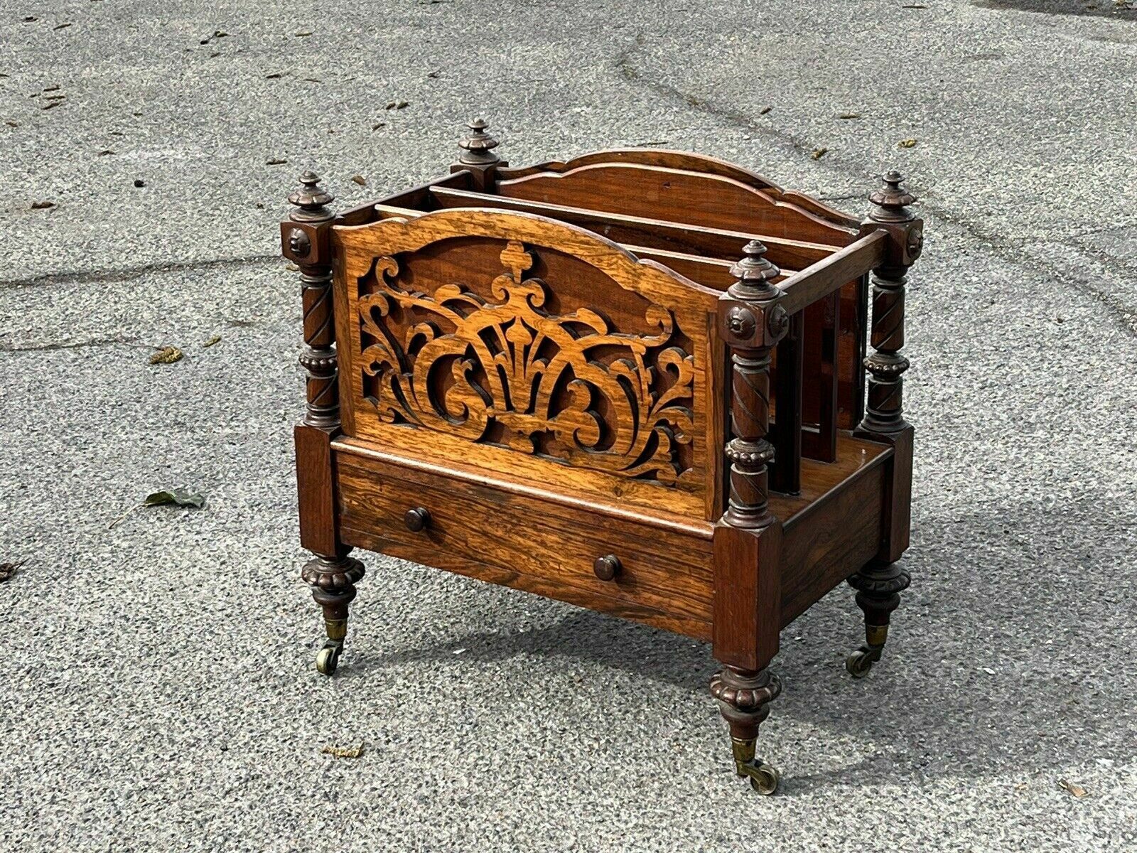 Victorian Rosewood Canterbury Magazine Rack With Drawer photo 545.0