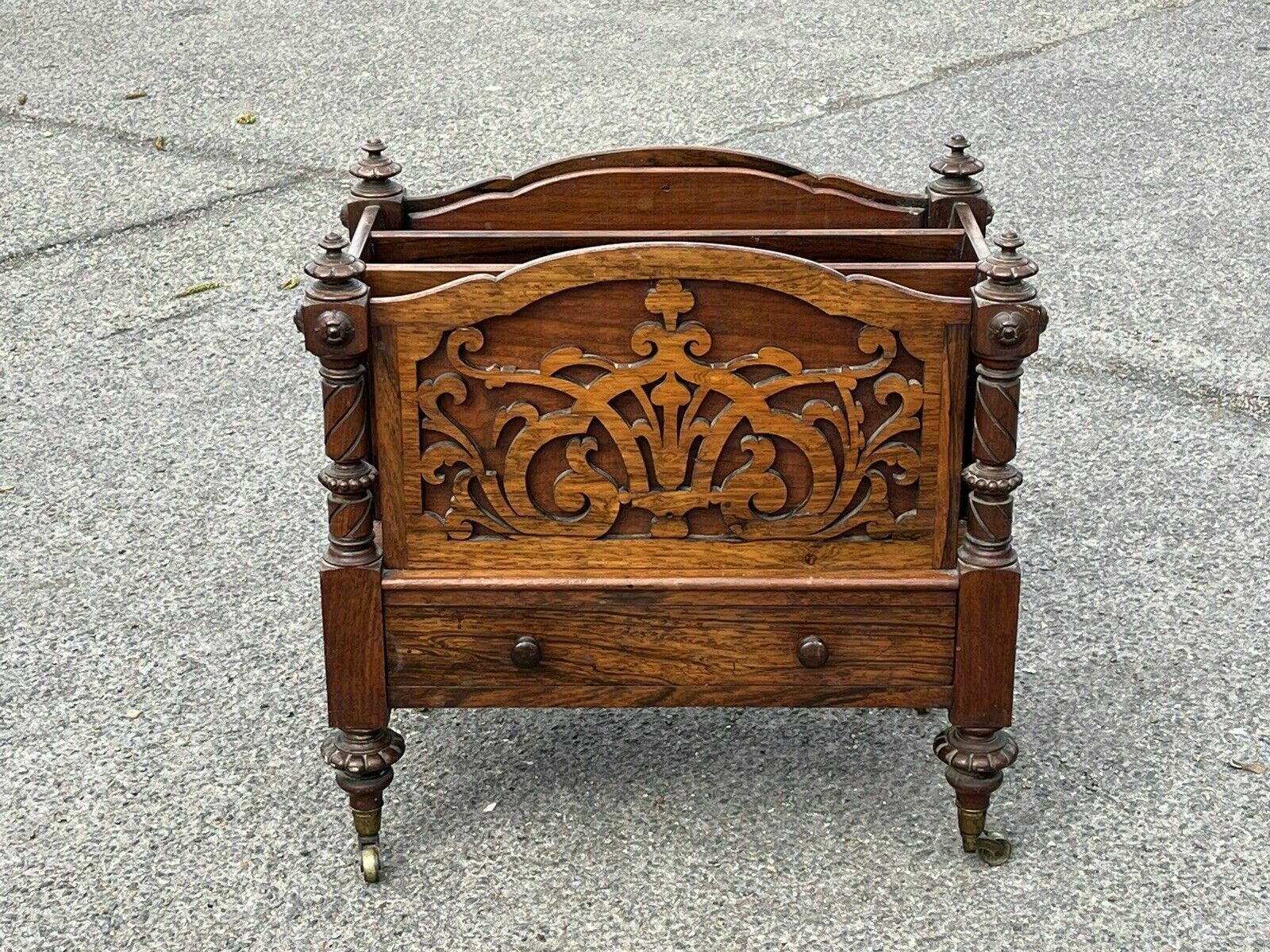 Victorian Rosewood Canterbury Magazine Rack With Drawer photo vinterior