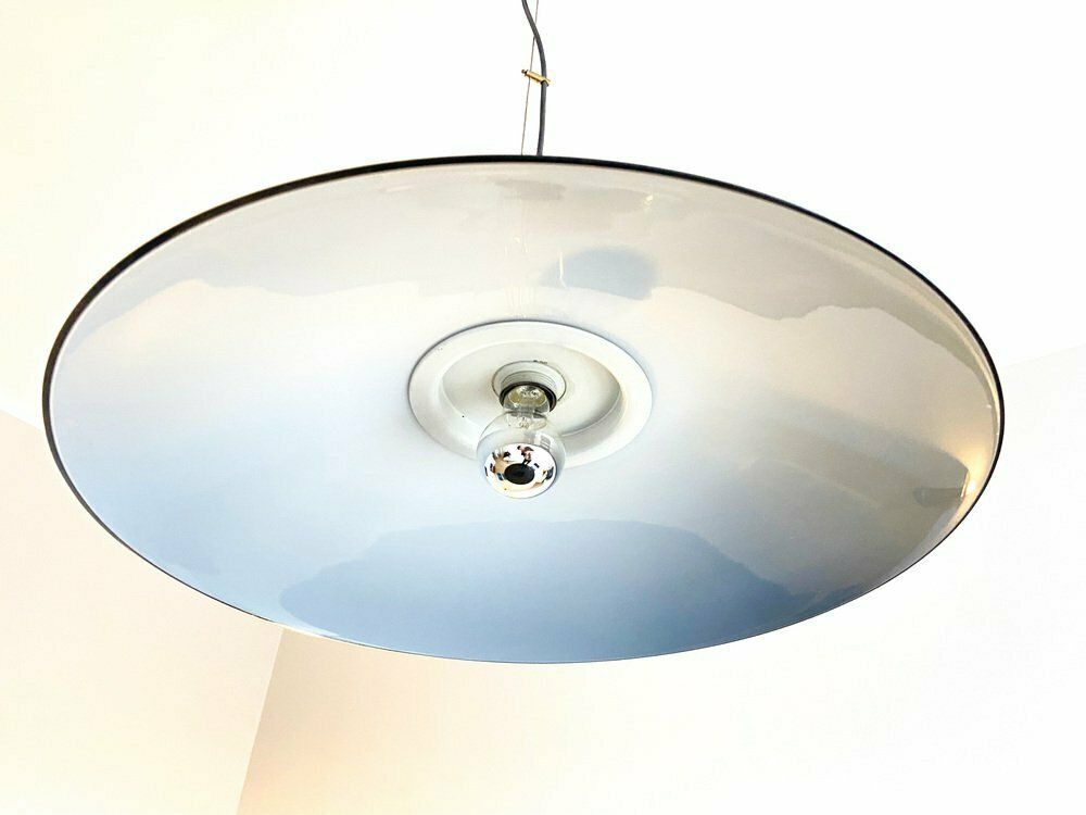 Suspension Lamp In Brass And Black Lacquered Metal, Italy, 70s photo vintage