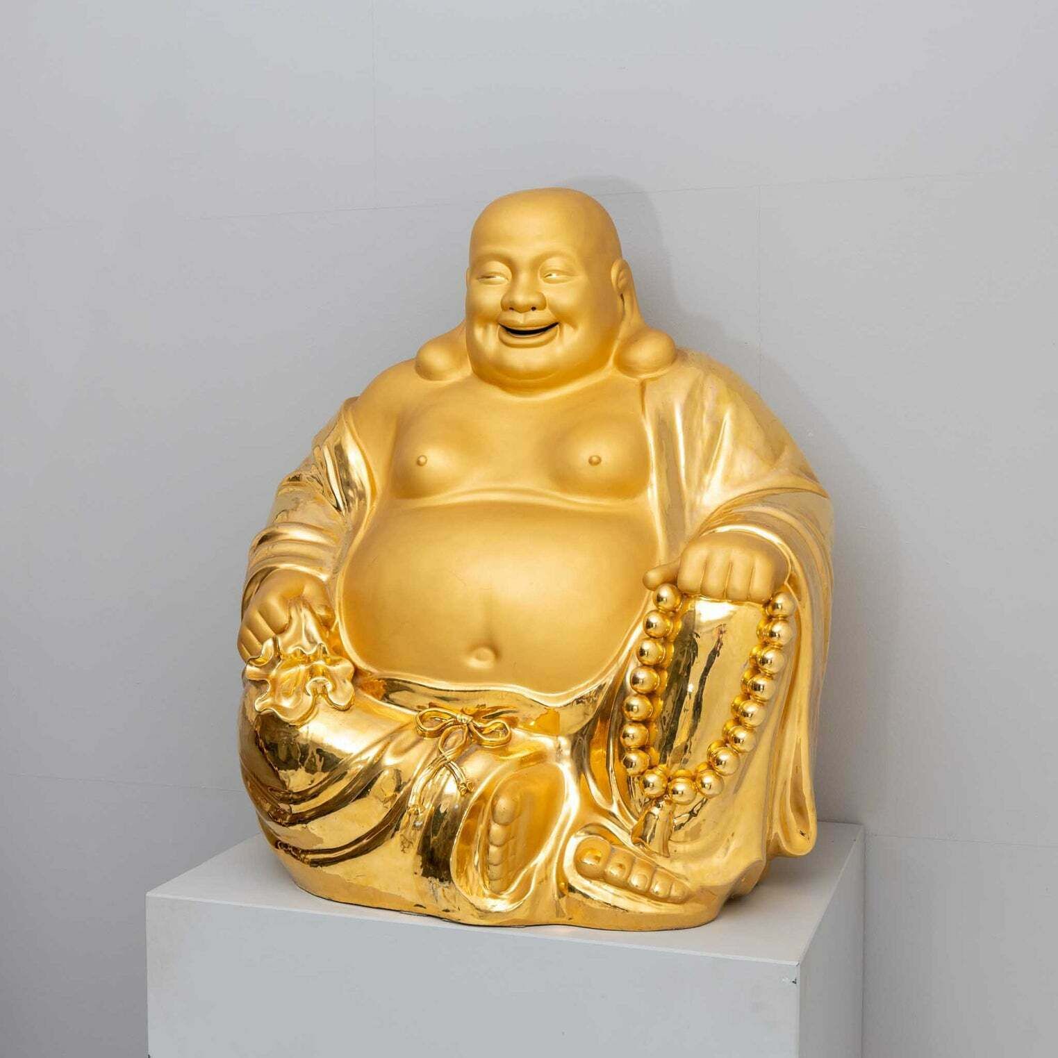 Bouddha rieur doré en porcelaine, XXe siècle photo Art